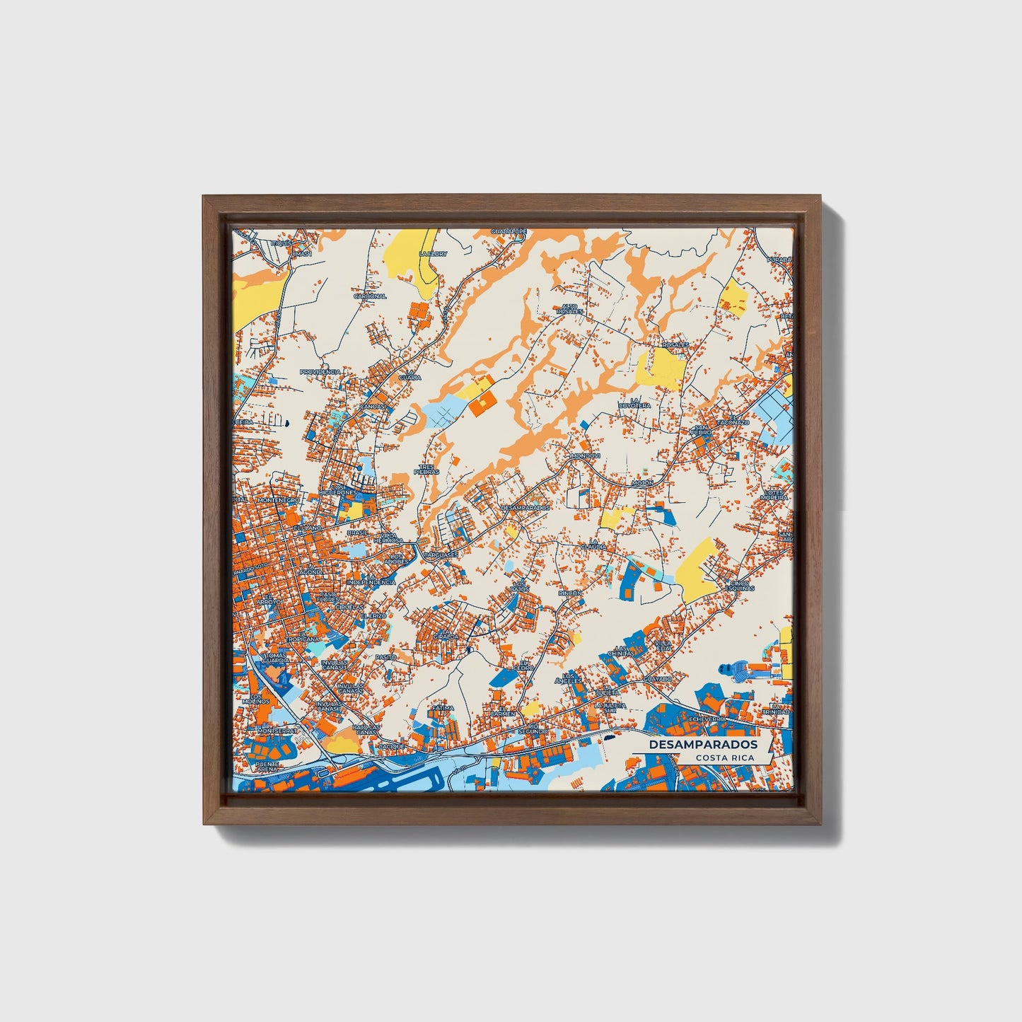 Desamparados Costa Rica Colorful City Map Canvas Print • Dark Wooden Framed