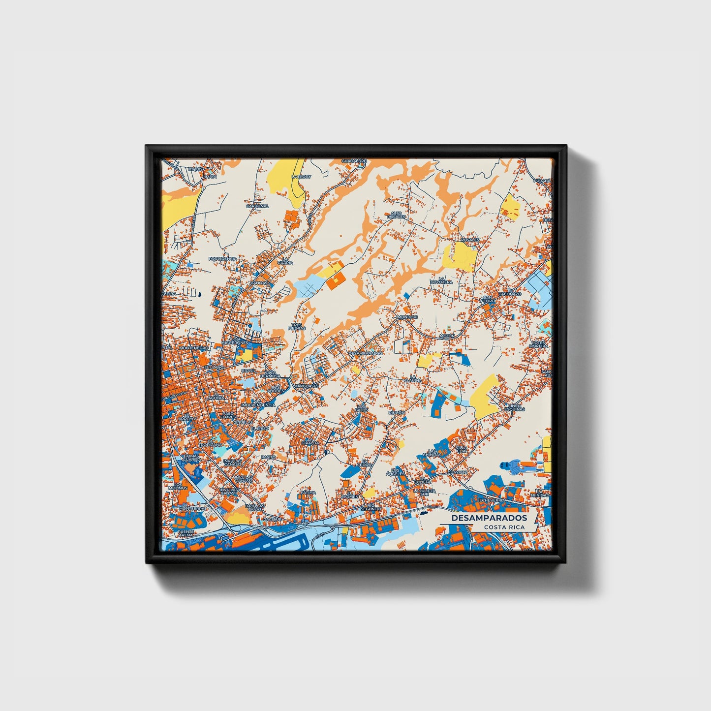 Desamparados Costa Rica Colorful City Map Canvas Print • Black Framed