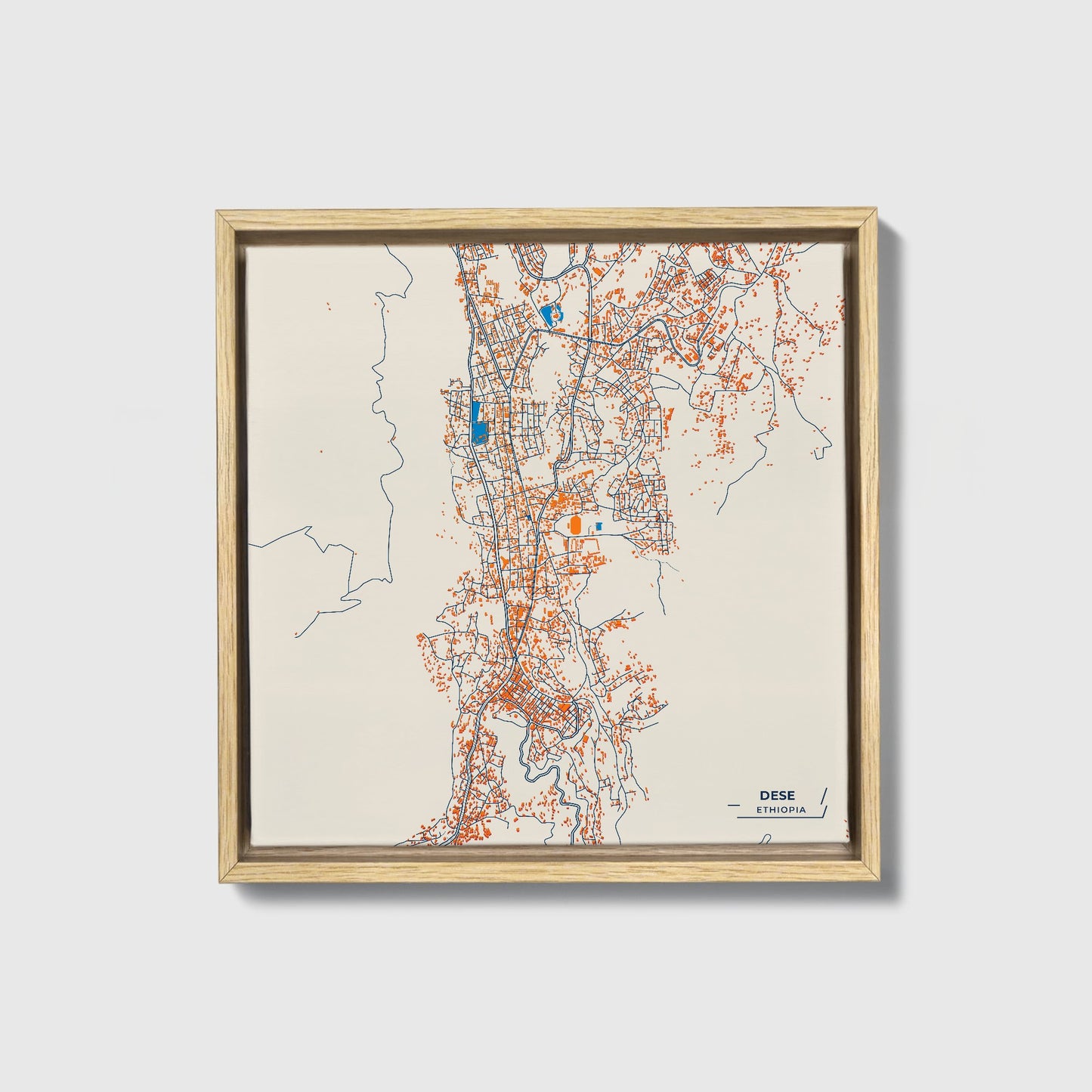 Dese Ethiopia Colorful City Map Canvas Print • Natural Wooden Framed