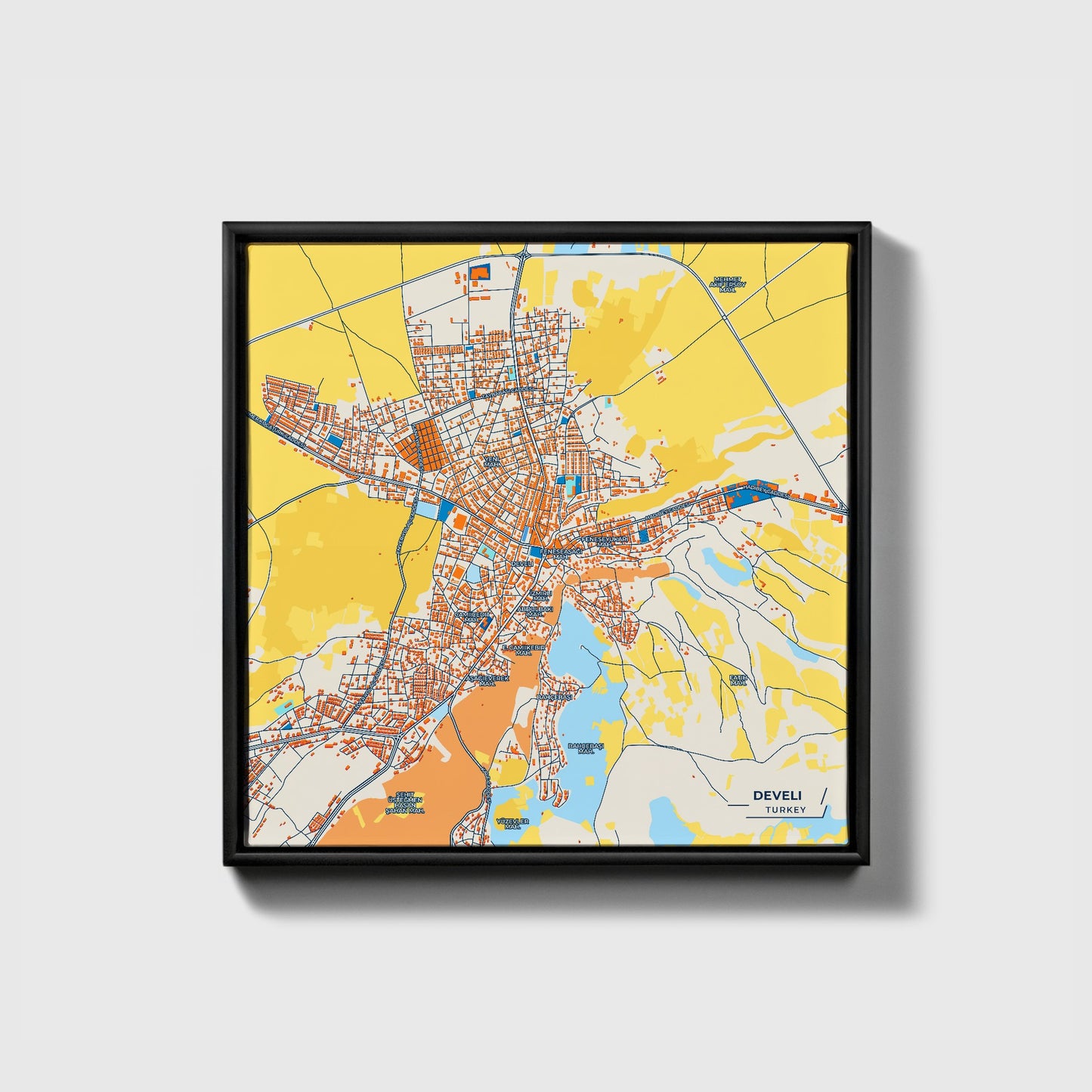 Develi̇ Turkey Colorful City Map Canvas Print • Black Framed