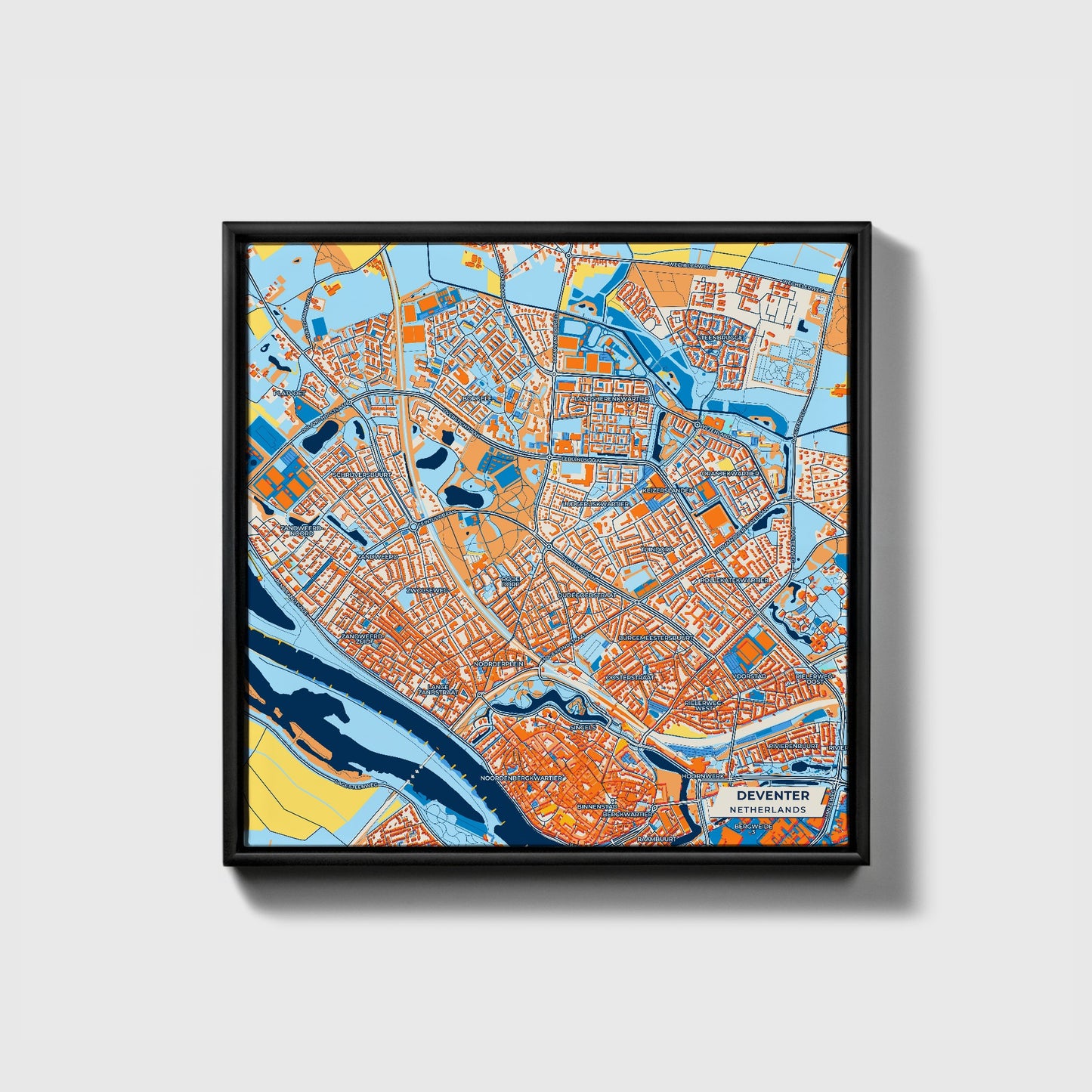 Deventer Netherlands Colorful City Map Canvas Print • Black Framed