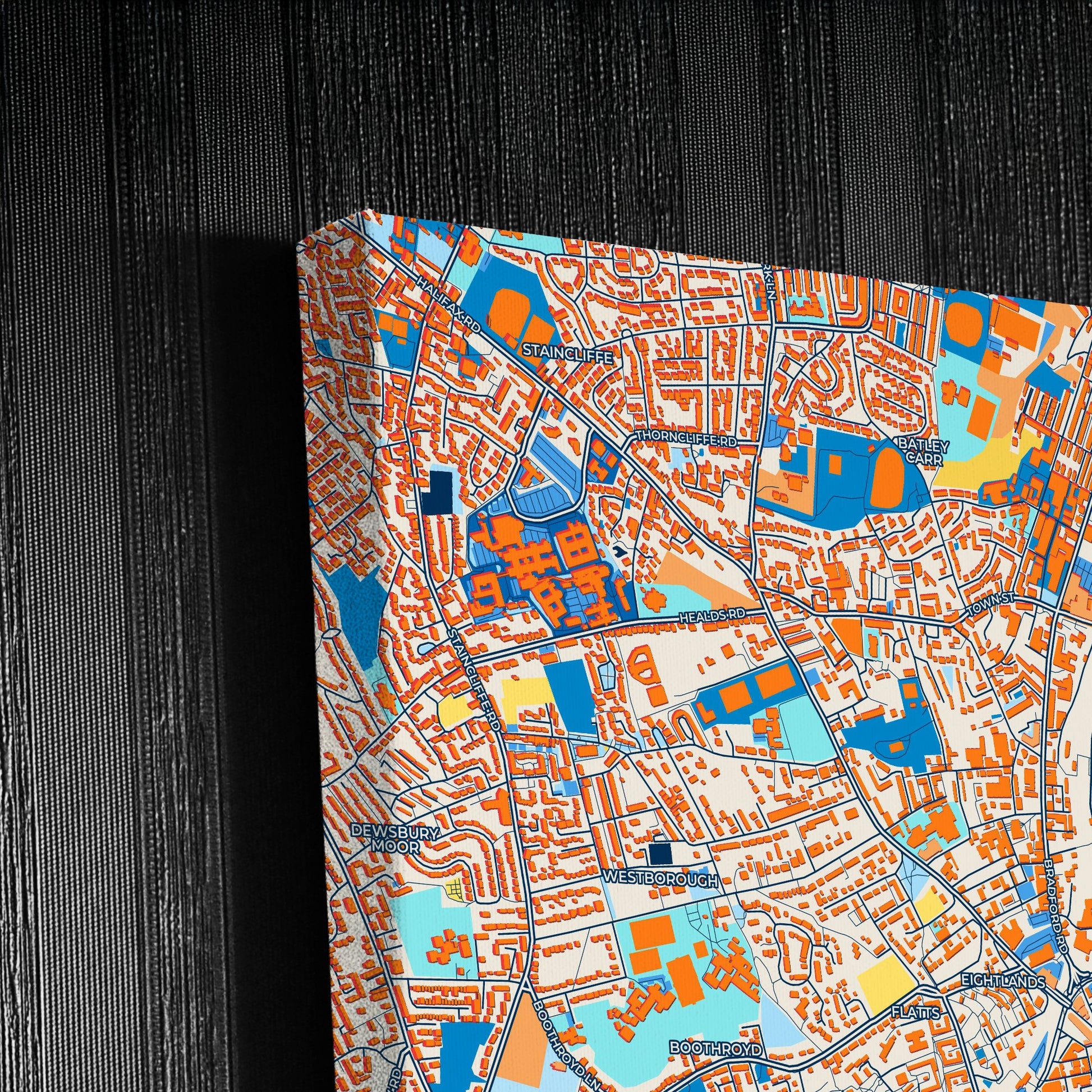 Dewsbury England Colorful City Map Canvas Print Detail