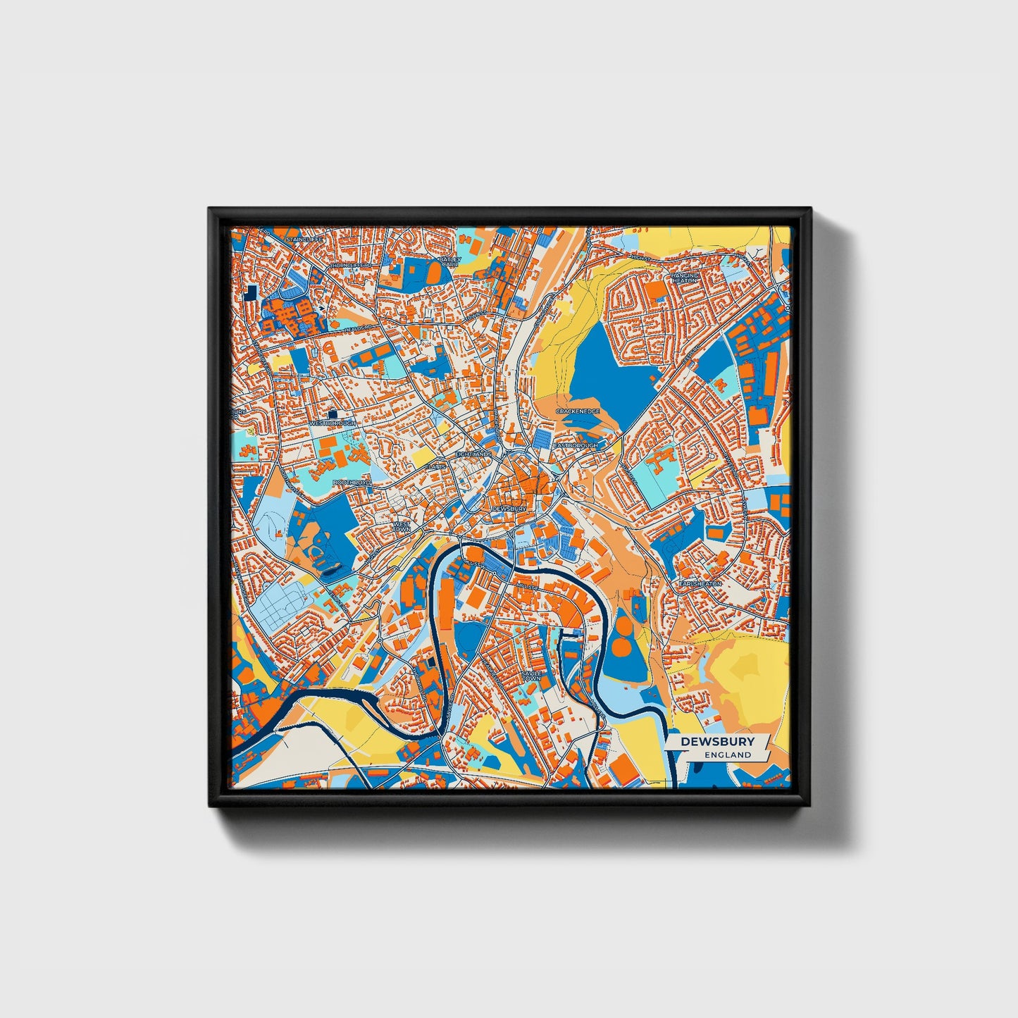 Dewsbury England Colorful City Map Canvas Print • Black Framed