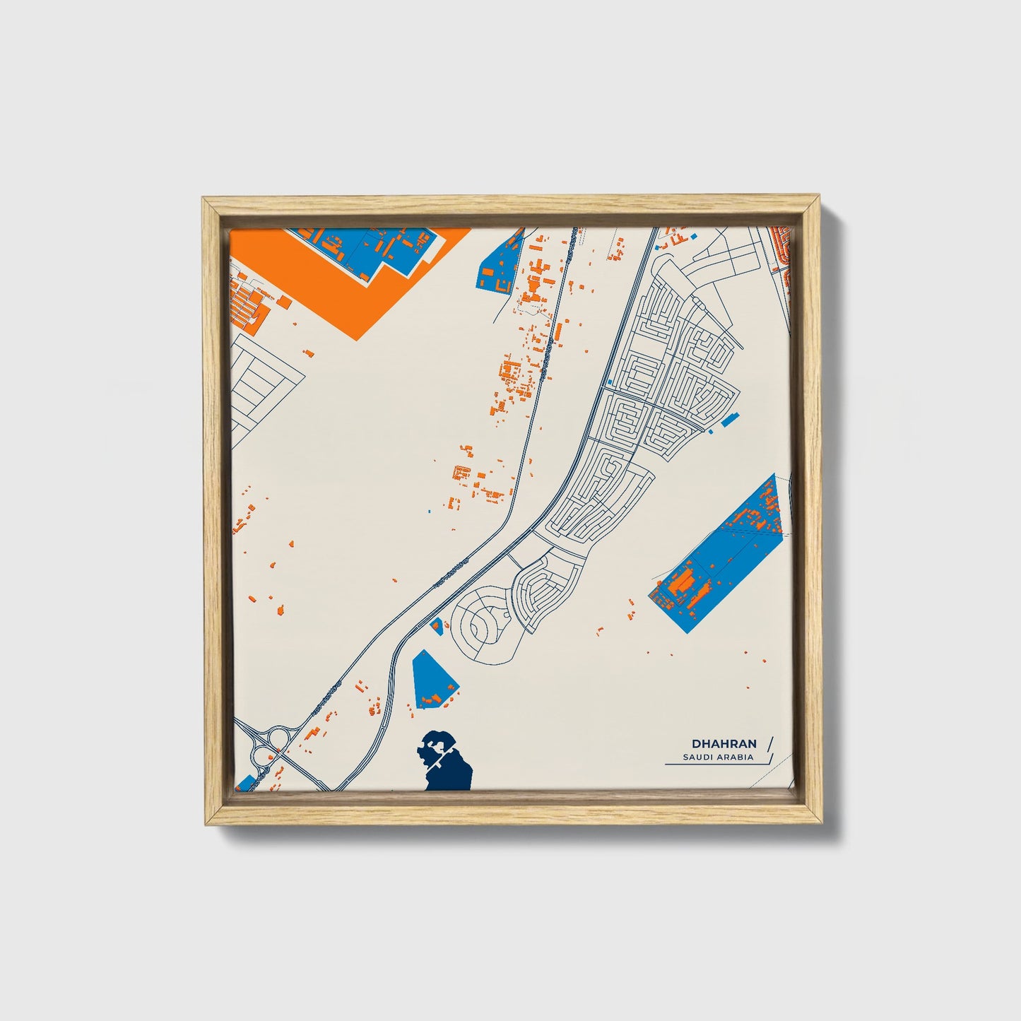 Dhahran Saudi Arabia Colorful City Map Canvas Print • Natural Wooden Framed