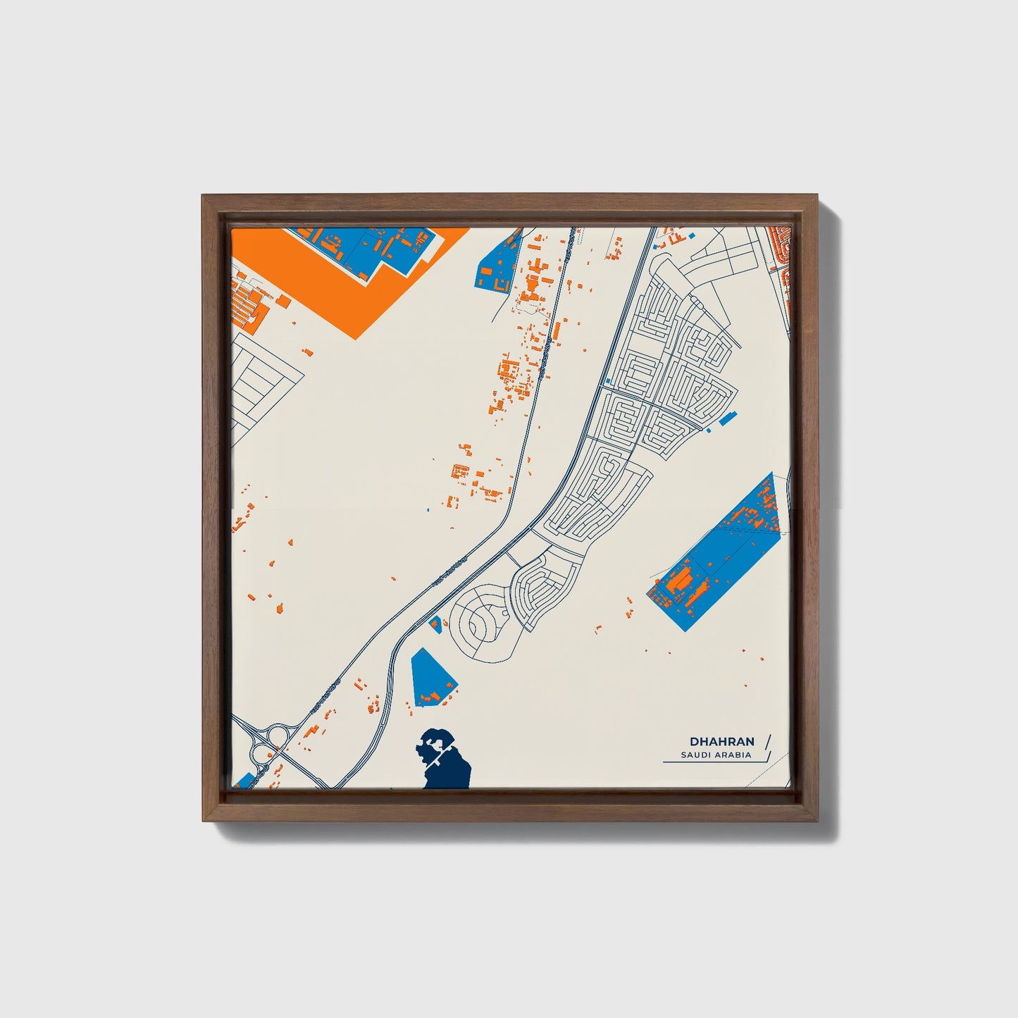 Dhahran Saudi Arabia Colorful City Map Canvas Print • Dark Wooden Framed