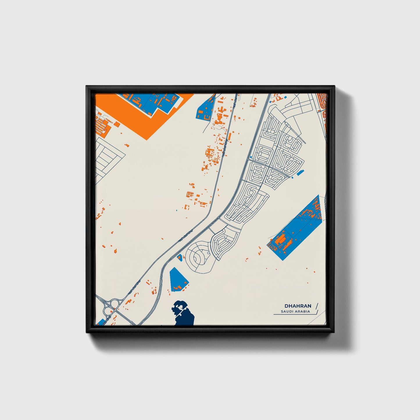 Dhahran Saudi Arabia Colorful City Map Canvas Print • Black Framed