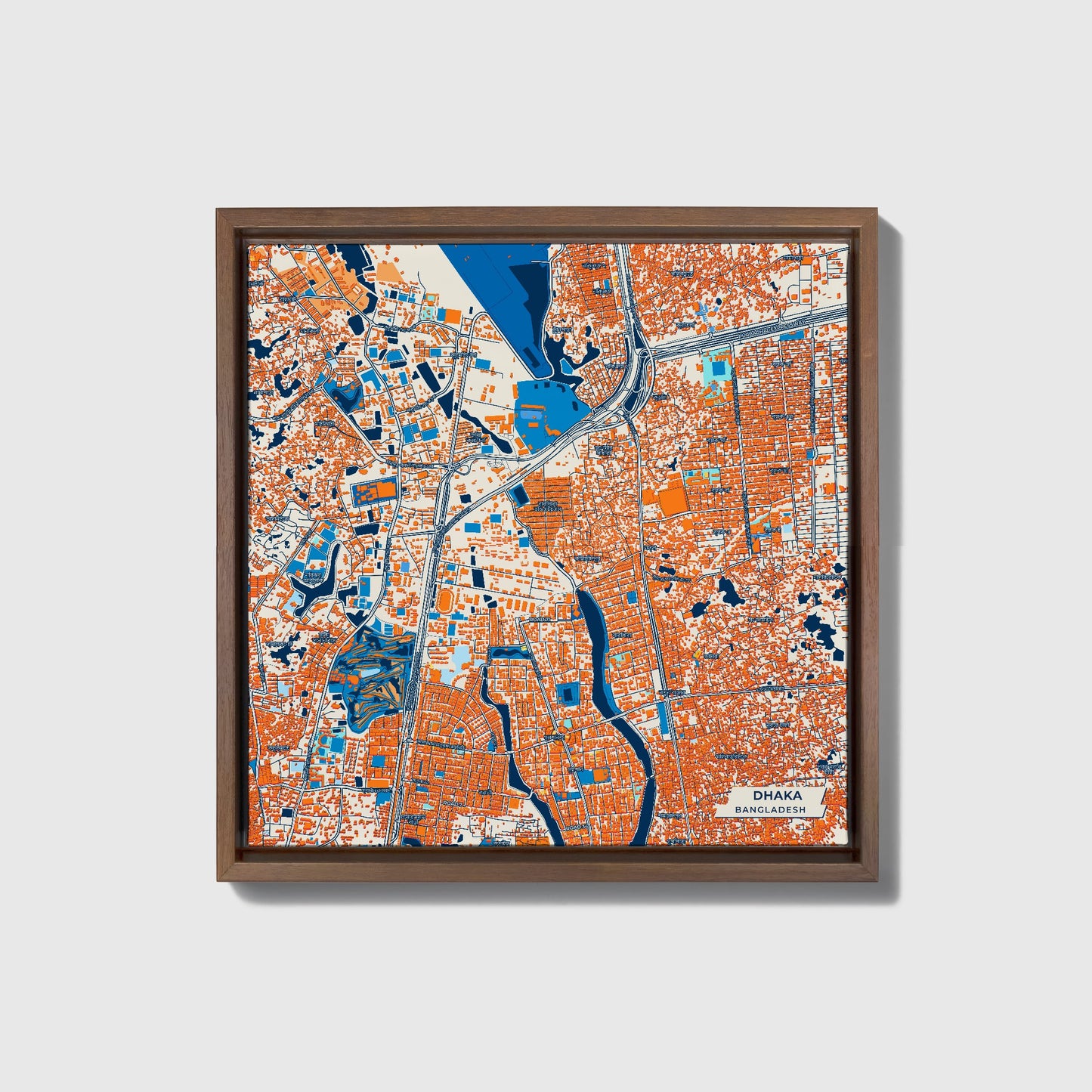 Dhaka Bangladesh Colorful City Map Canvas Print • Dark Wooden Framed