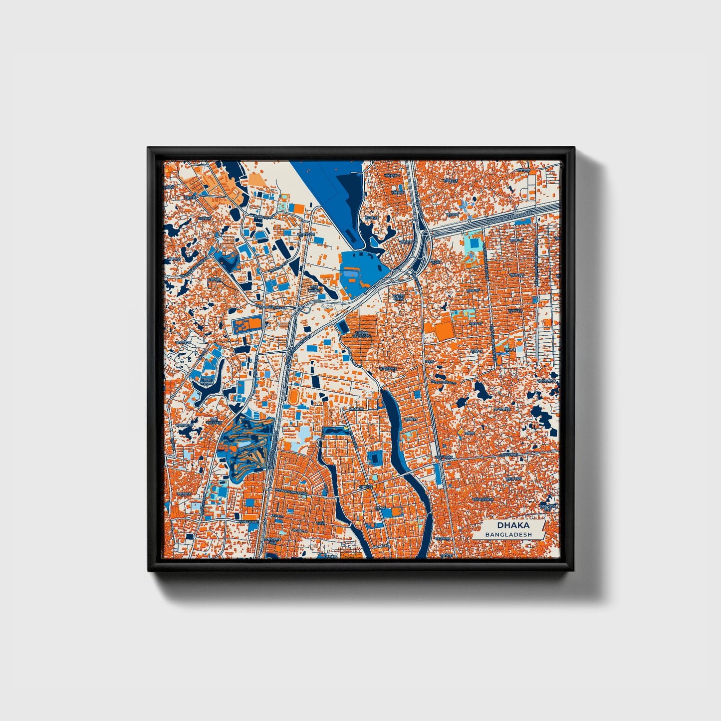 Dhaka Bangladesh Colorful City Map Canvas Print • Black Framed