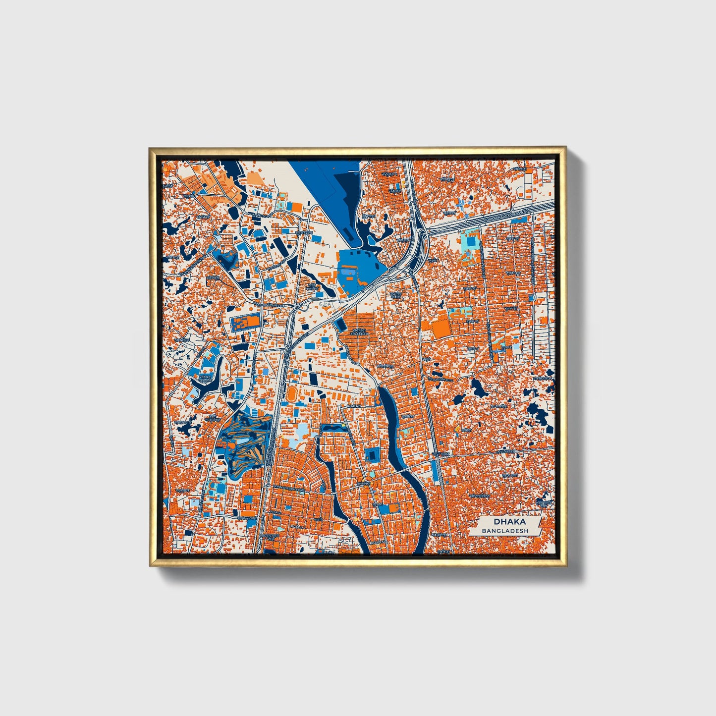 Dhaka Bangladesh Colorful City Map Canvas Print • Gold Framed