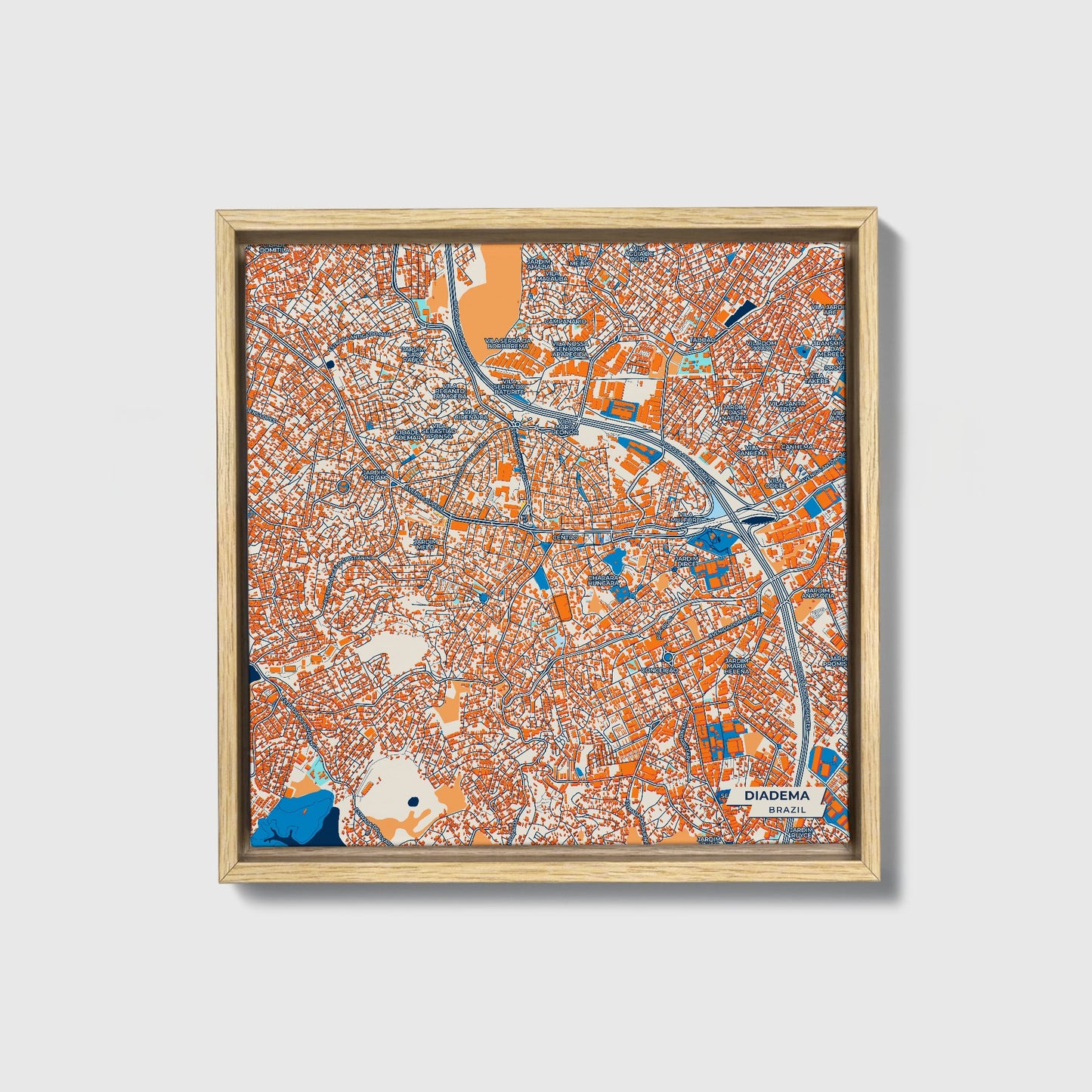 Diadema Brazil Colorful City Map Canvas Print • Natural Wooden Framed