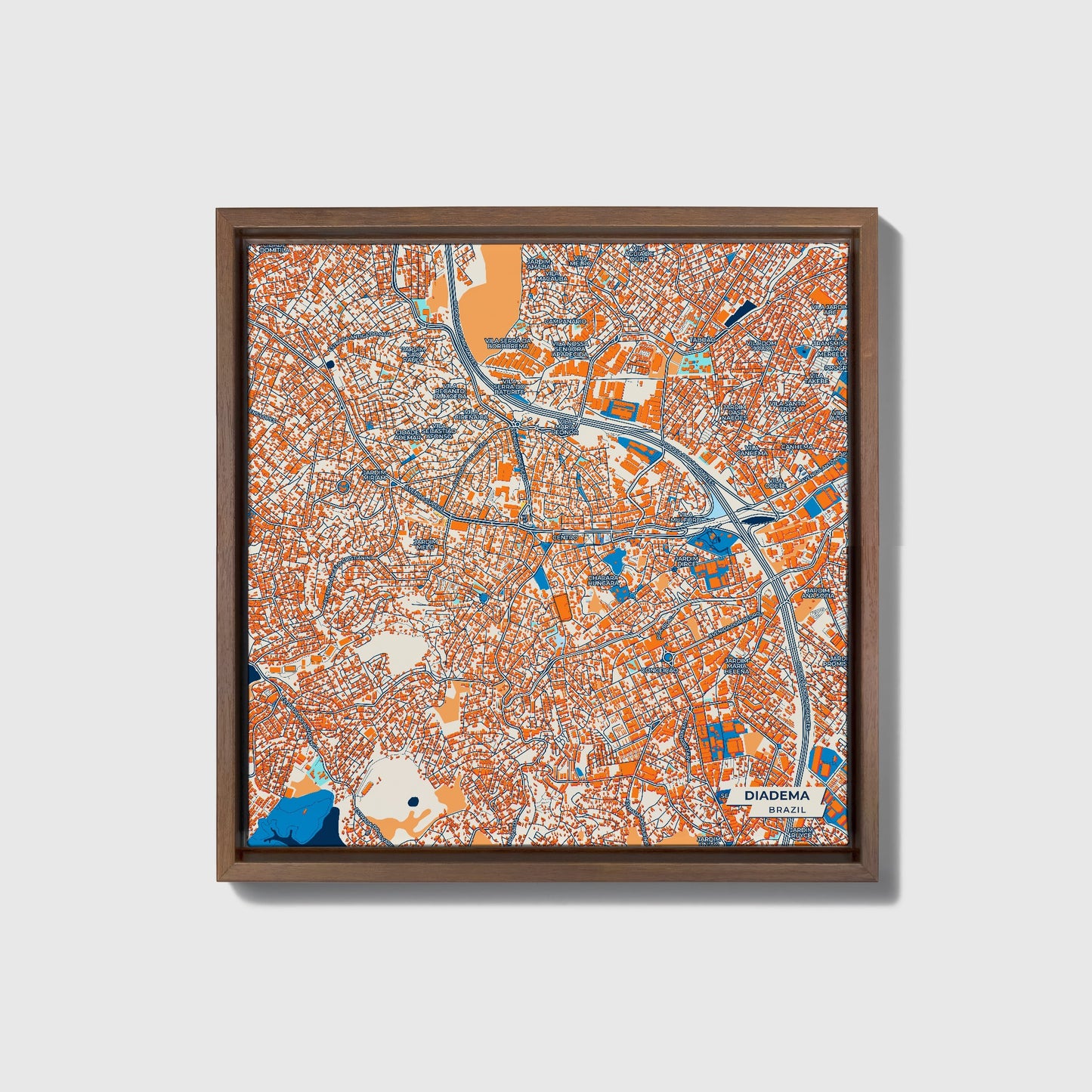 Diadema Brazil Colorful City Map Canvas Print • Dark Wooden Framed