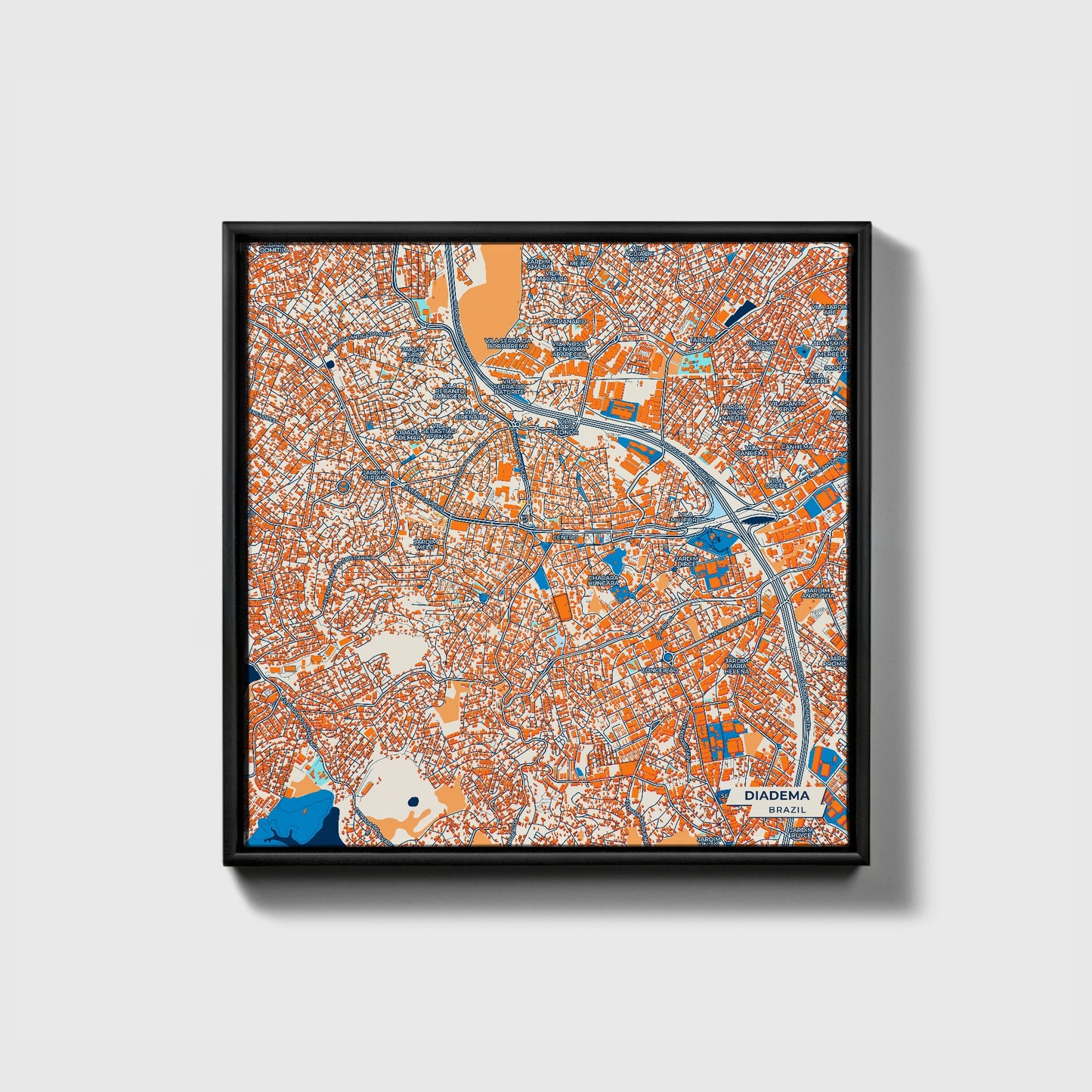 Diadema Brazil Colorful City Map Canvas Print • Black Framed