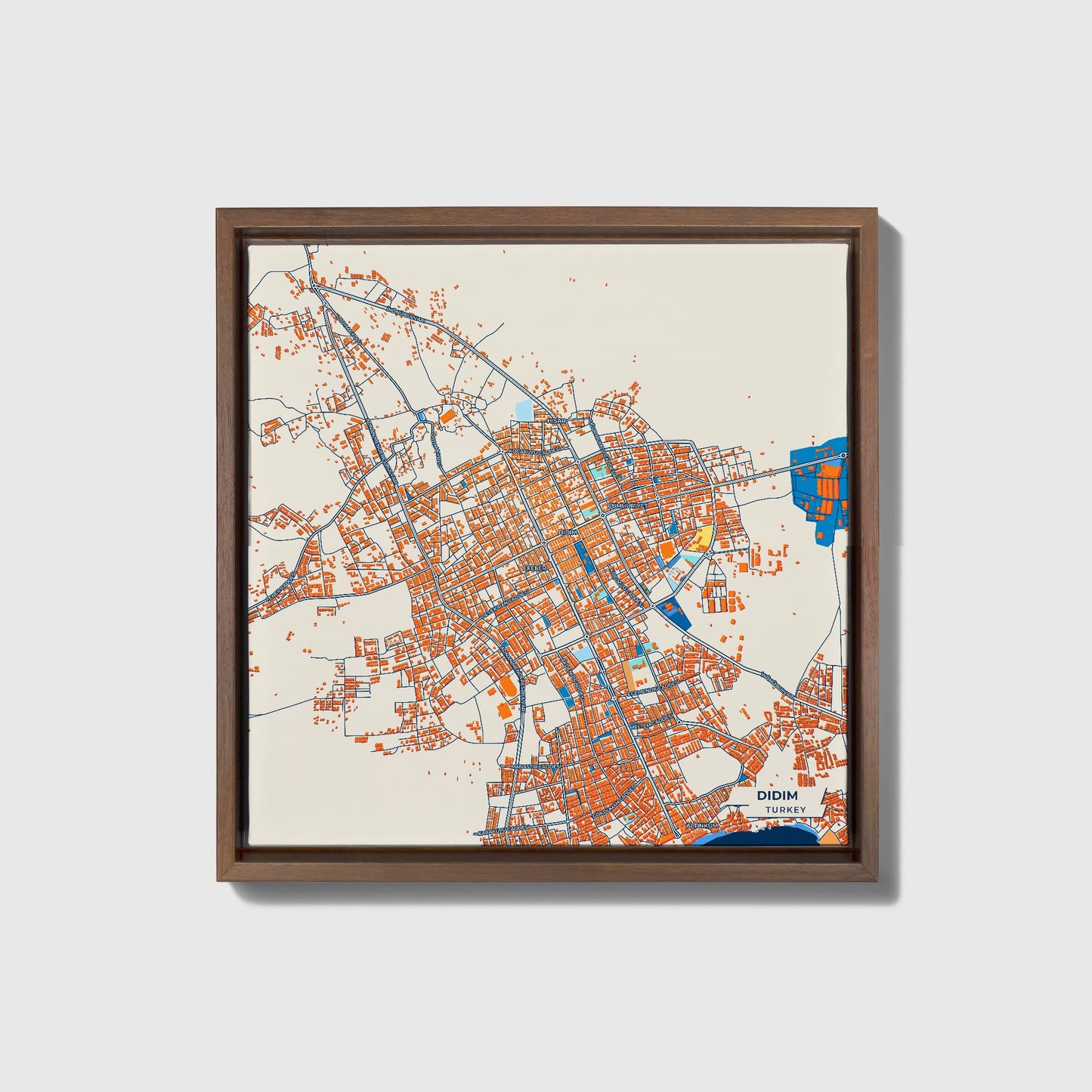 Di̇di̇m Turkey Colorful City Map Canvas Print • Dark Wooden Framed