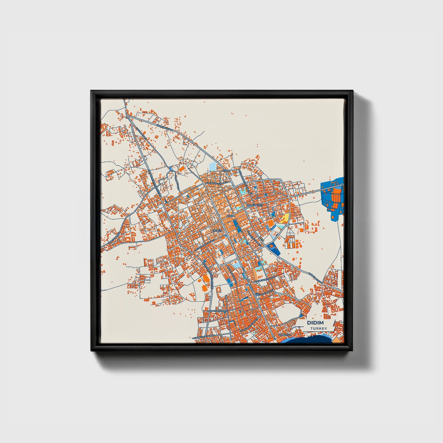Di̇di̇m Turkey Colorful City Map Canvas Print • Black Framed
