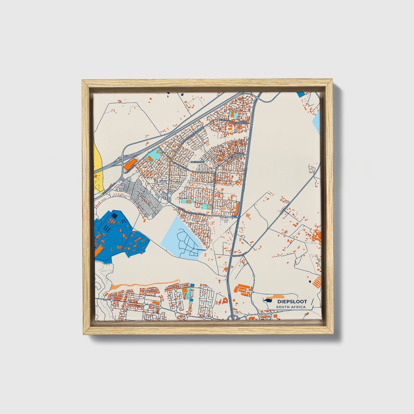 Diepsloot South Africa Colorful City Map Canvas Print • Natural Wooden Framed