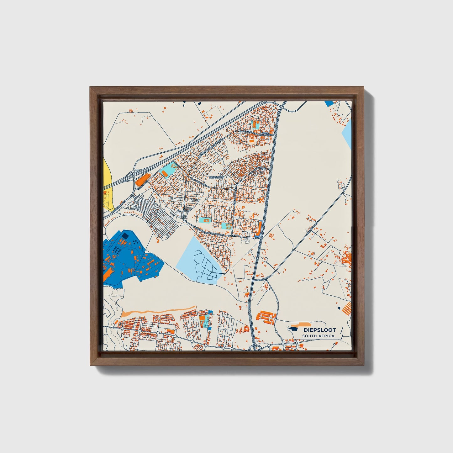 Diepsloot South Africa Colorful City Map Canvas Print • Dark Wooden Framed