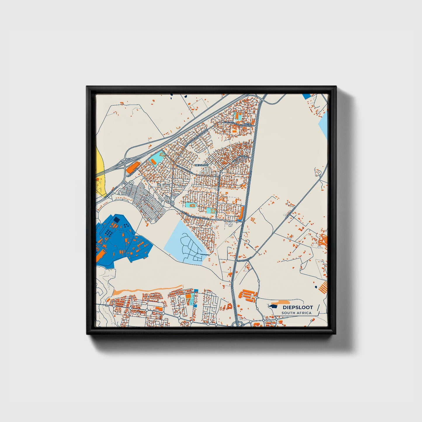 Diepsloot South Africa Colorful City Map Canvas Print • Black Framed
