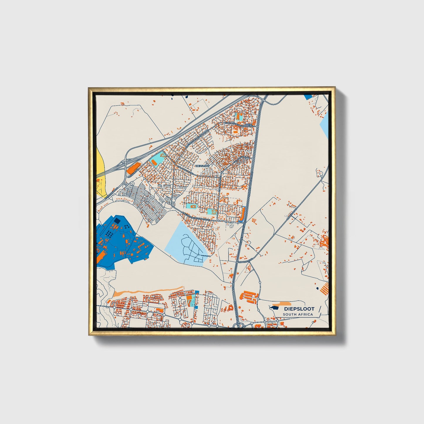 Diepsloot South Africa Colorful City Map Canvas Print • Gold Framed