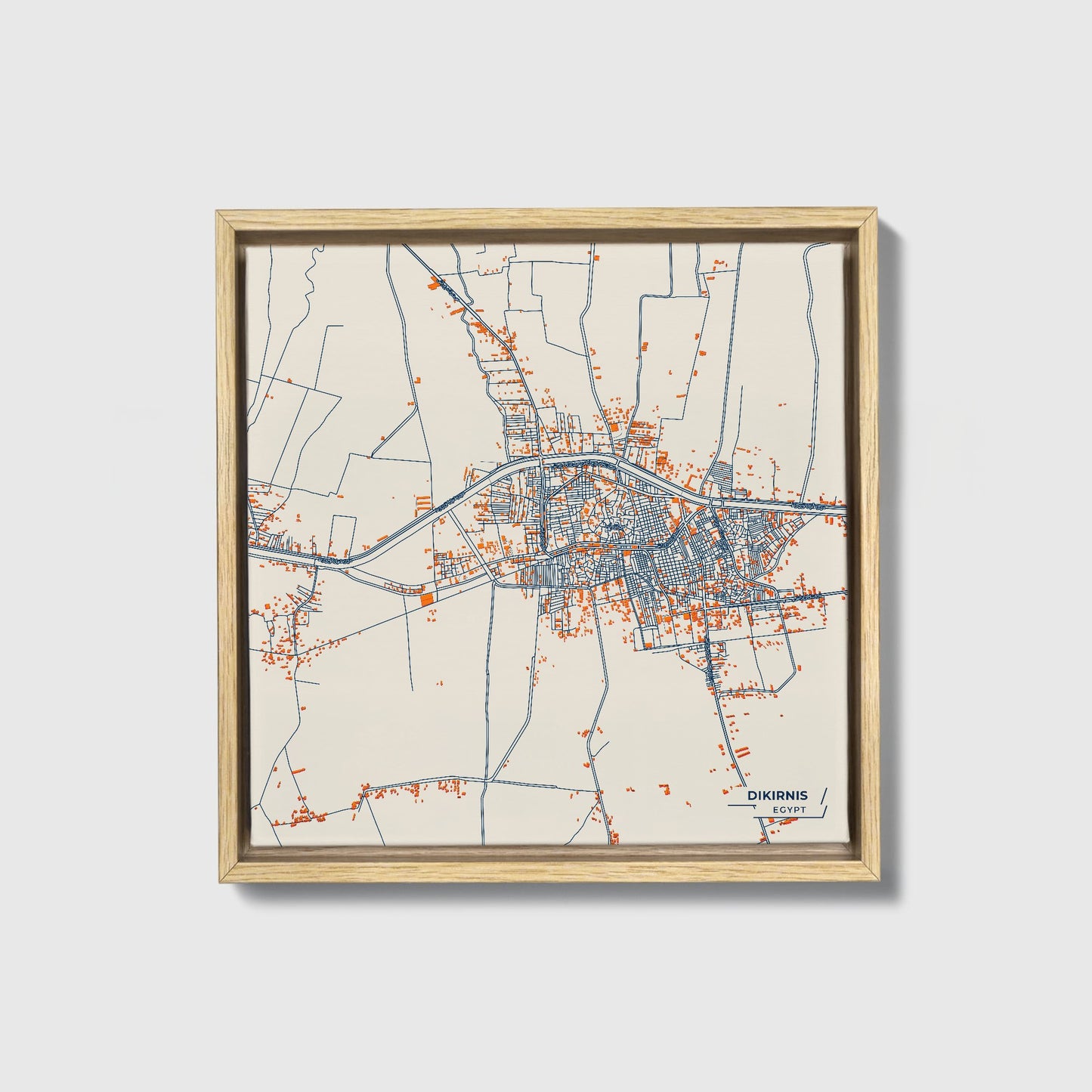 Dikirnis Egypt Colorful City Map Canvas Print • Natural Wooden Framed