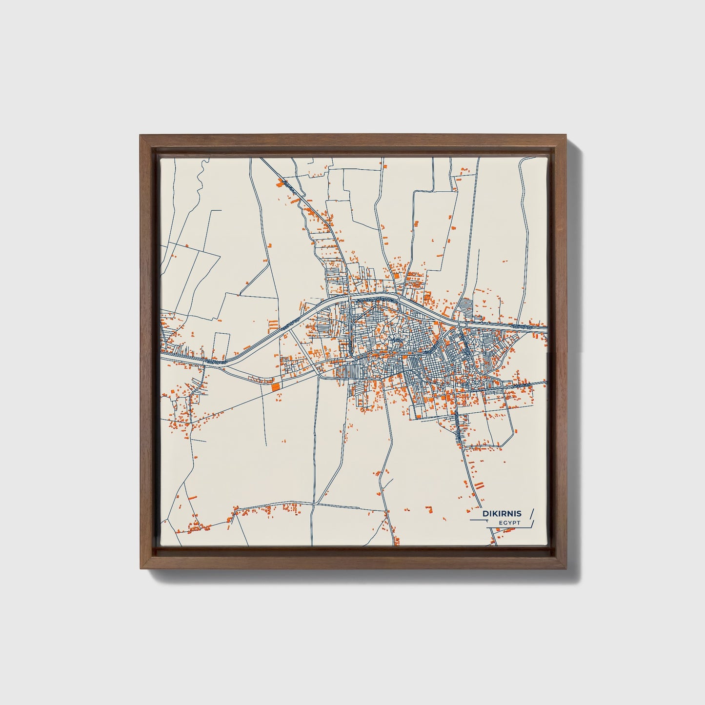 Dikirnis Egypt Colorful City Map Canvas Print • Dark Wooden Framed