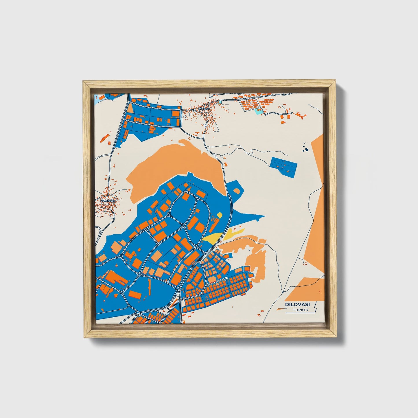 Di̇lovasi Turkey Colorful City Map Canvas Print • Natural Wooden Framed