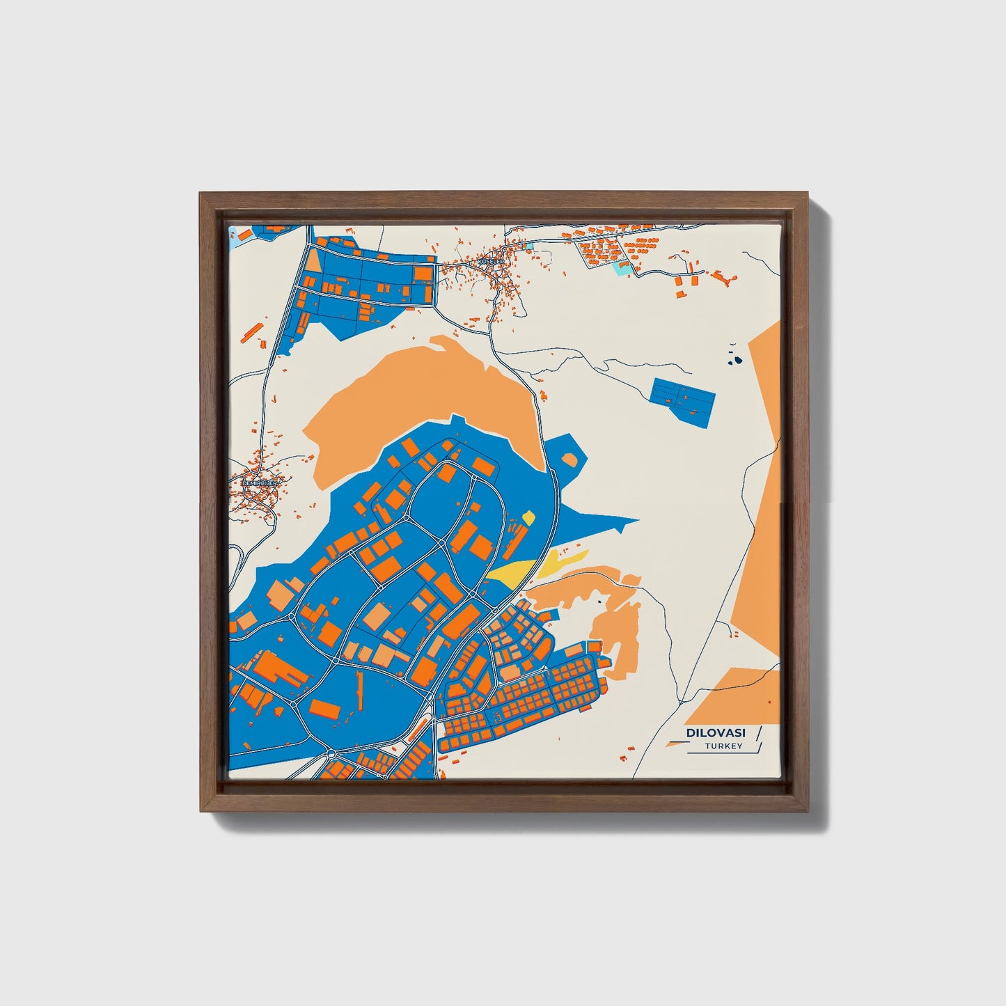 Di̇lovasi Turkey Colorful City Map Canvas Print • Dark Wooden Framed