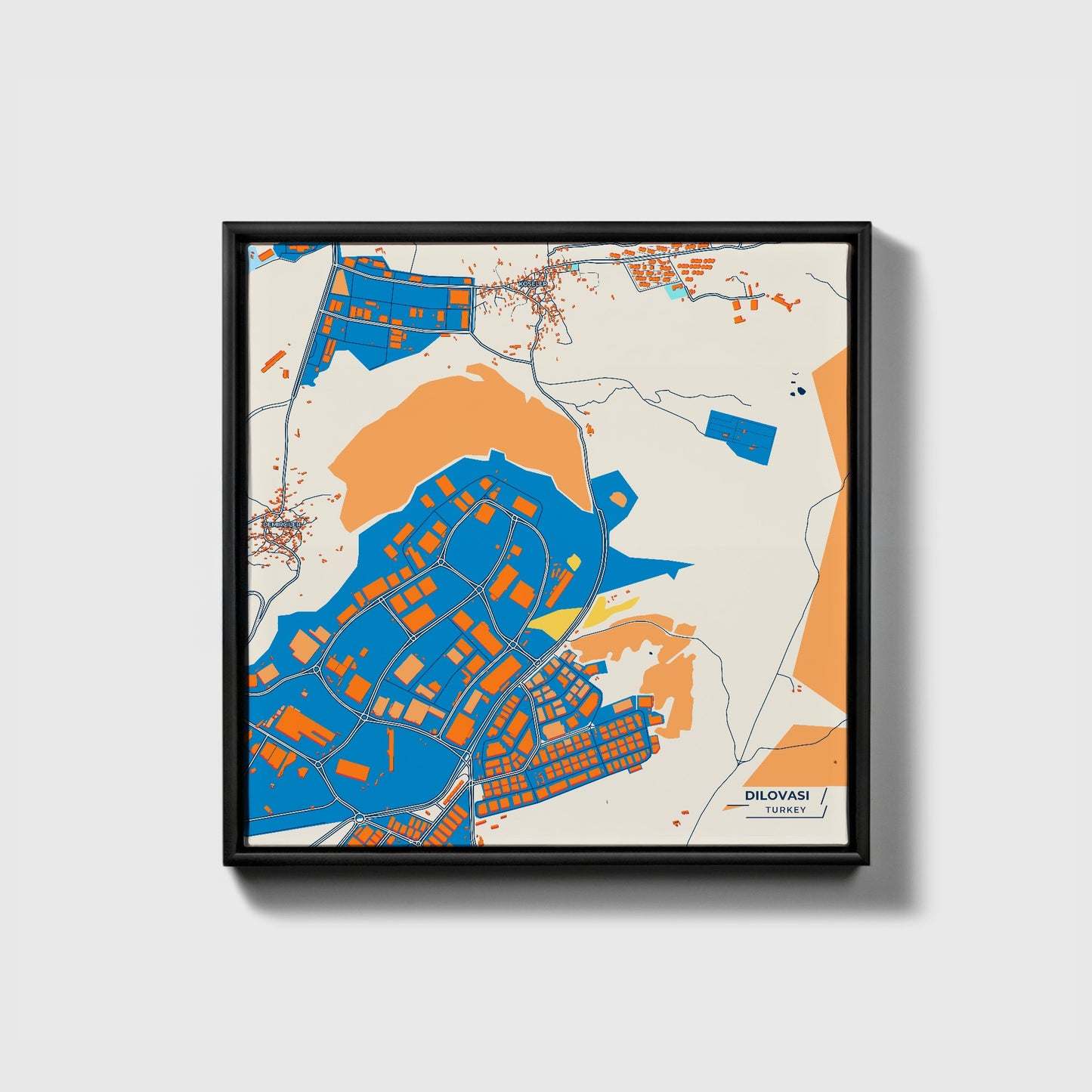 Di̇lovasi Turkey Colorful City Map Canvas Print • Black Framed