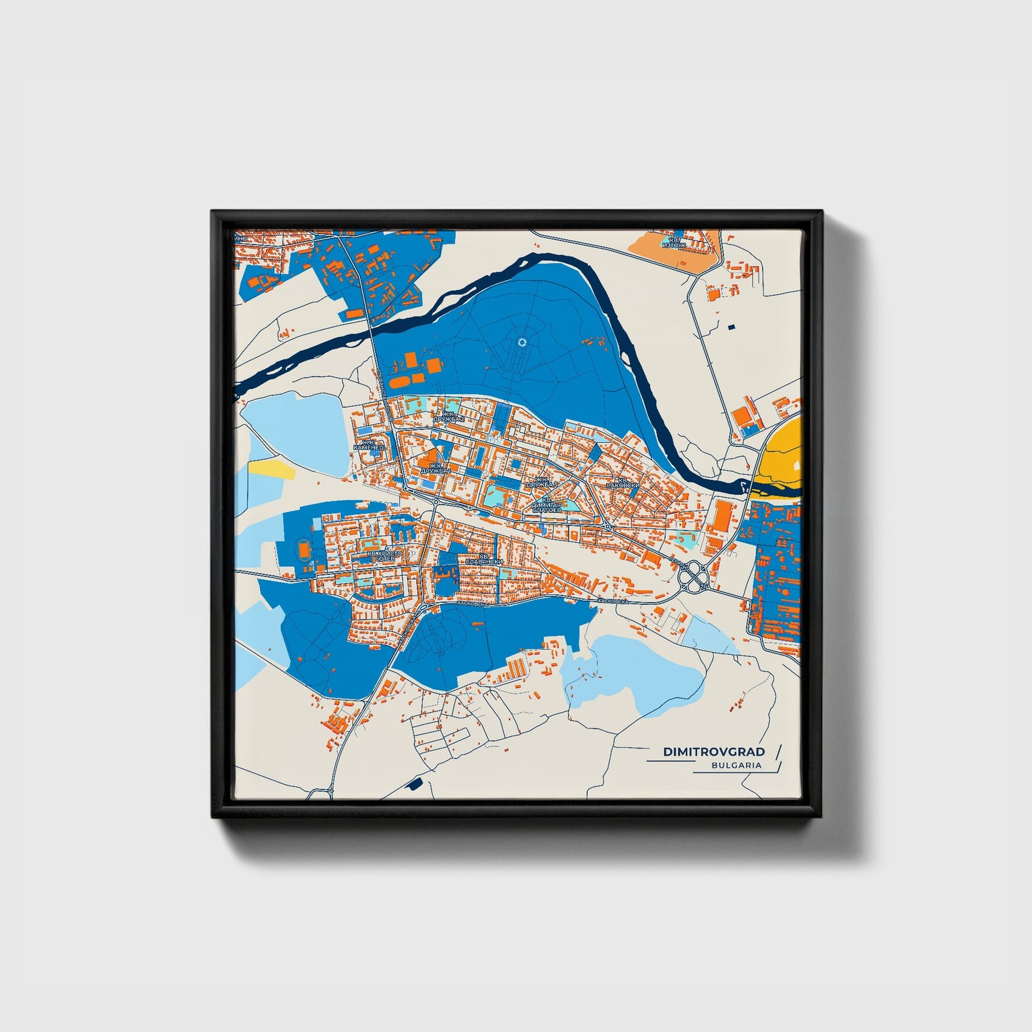 Димитровград Bulgaria Colorful City Map Canvas Print • Black Framed