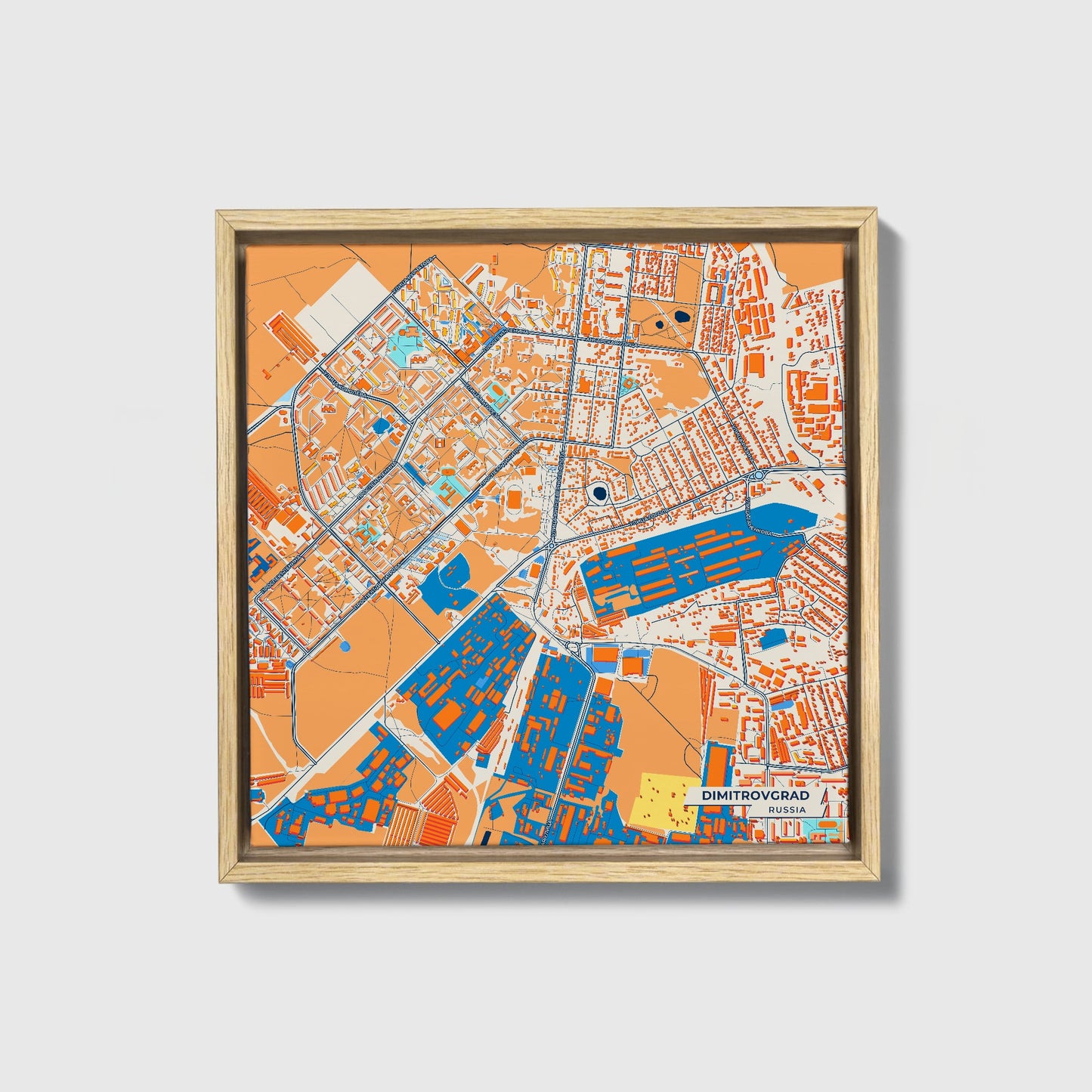 Димитровграде Russia Colorful City Map Canvas Print • Natural Wooden Framed