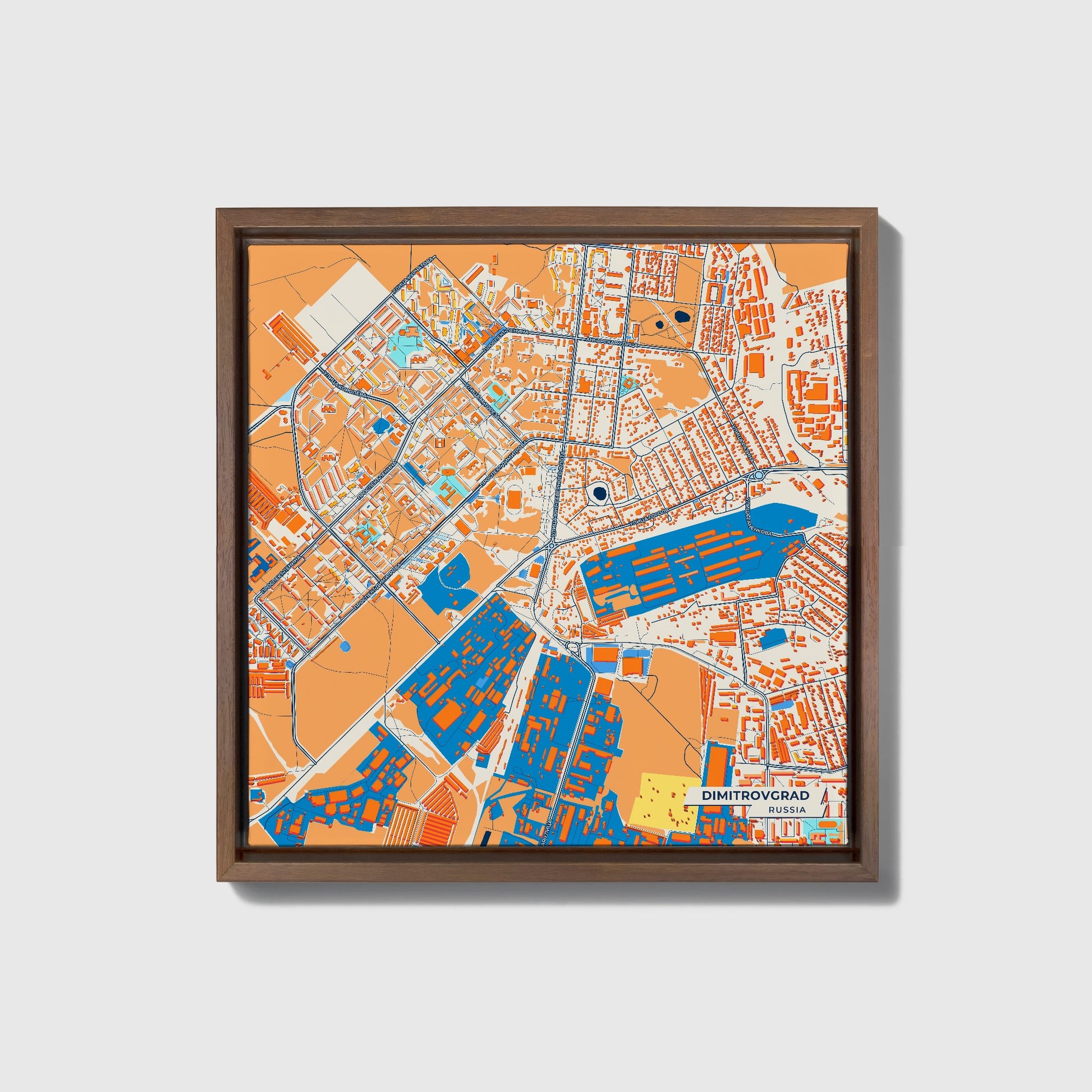 Димитровграде Russia Colorful City Map Canvas Print • Dark Wooden Framed