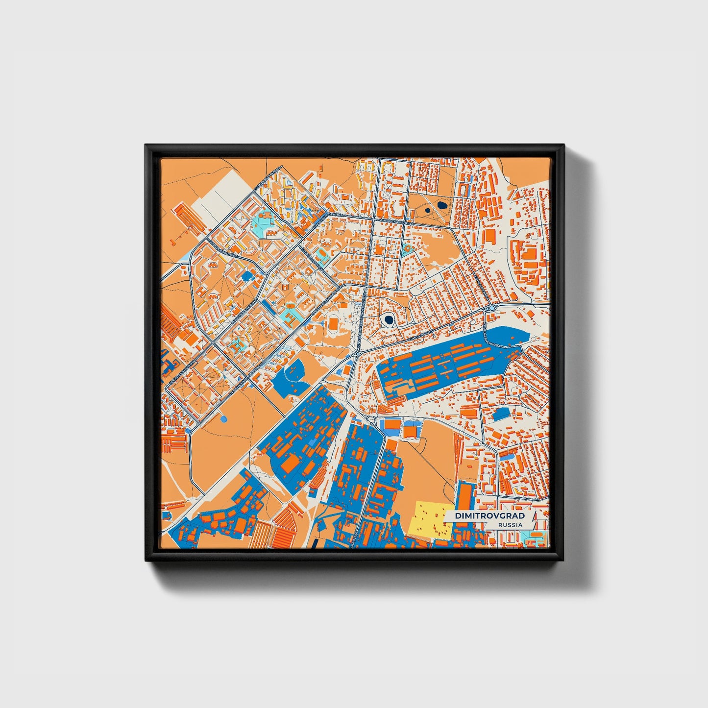 Димитровграде Russia Colorful City Map Canvas Print • Black Framed