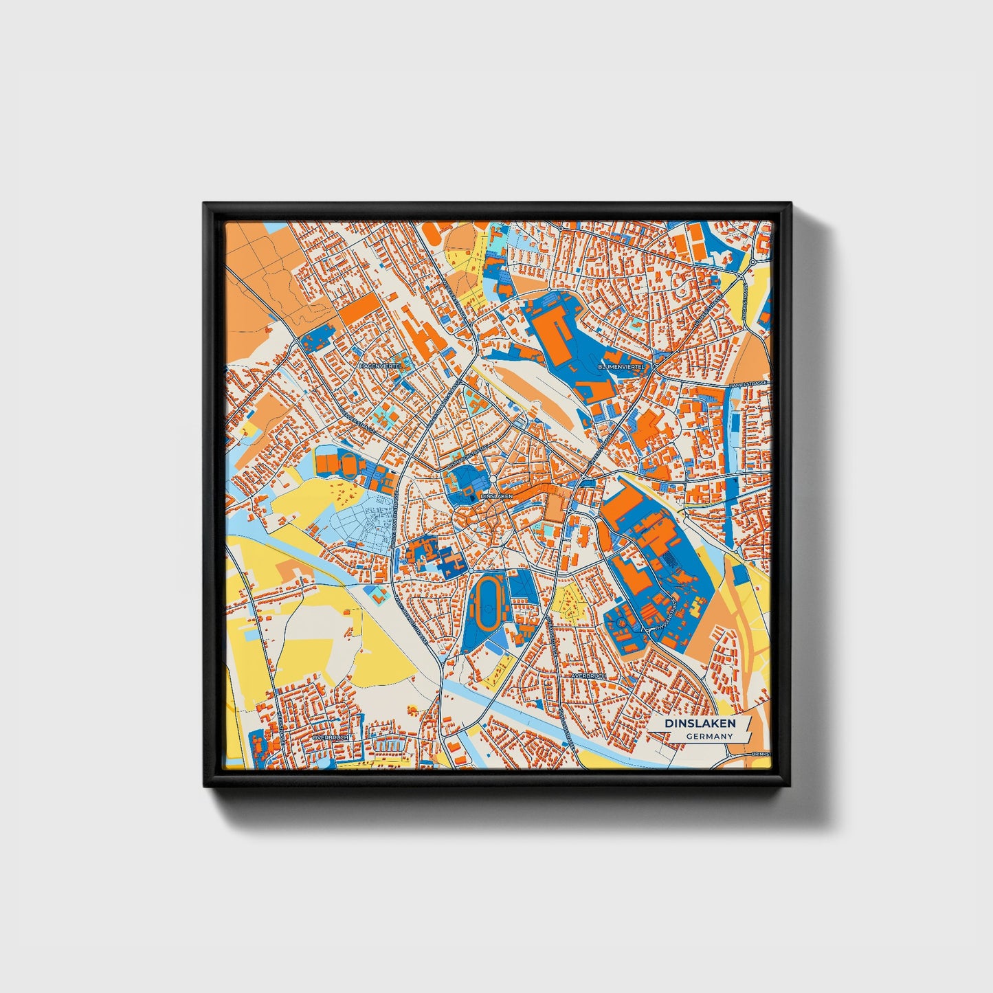 Dinslaken Germany Colorful City Map Canvas Print • Black Framed