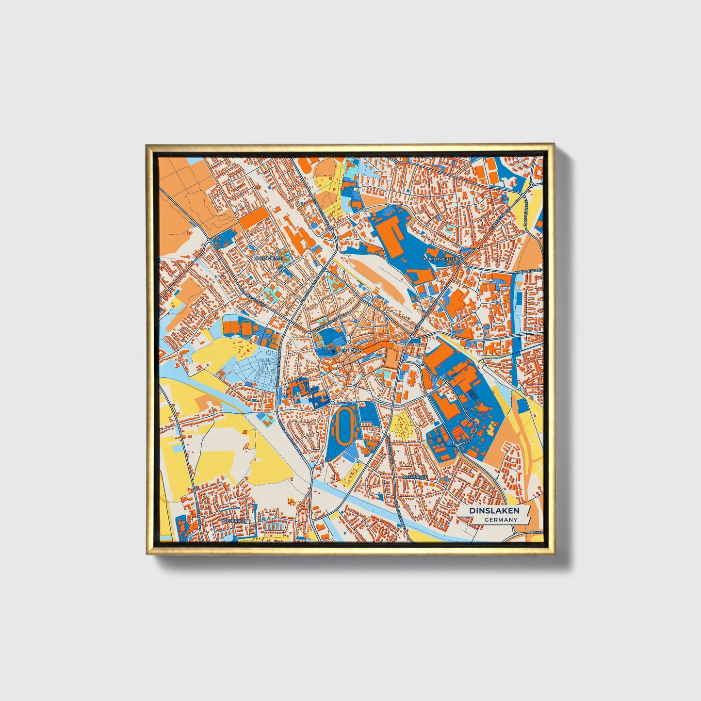 Dinslaken Germany Colorful City Map Canvas Print • Gold Framed