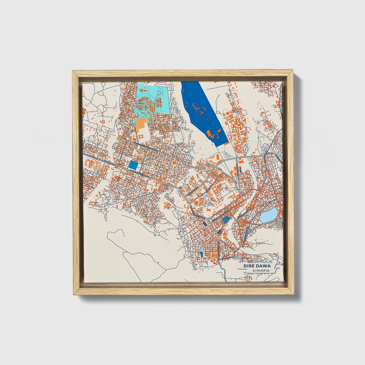 Dire Dawa Ethiopia Colorful City Map Canvas Print • Natural Wooden Framed
