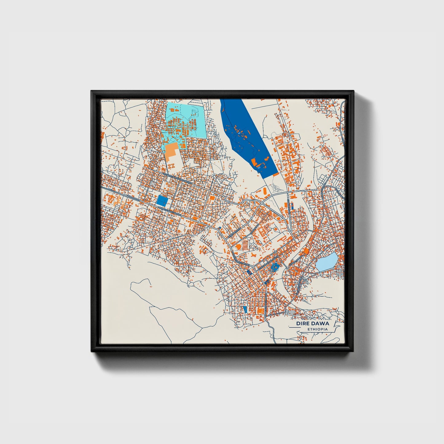 Dire Dawa Ethiopia Colorful City Map Canvas Print • Black Framed
