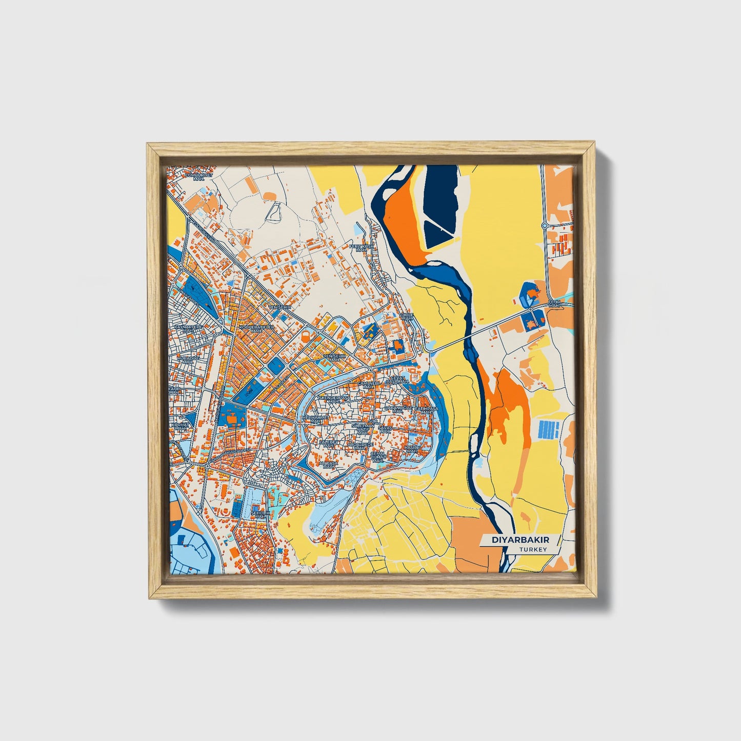 Di̇yarbakir Turkey Colorful City Map Canvas Print • Natural Wooden Framed