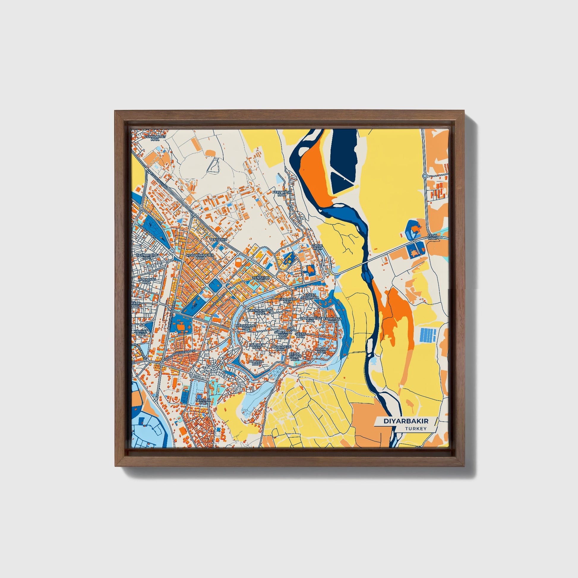 Di̇yarbakir Turkey Colorful City Map Canvas Print • Dark Wooden Framed