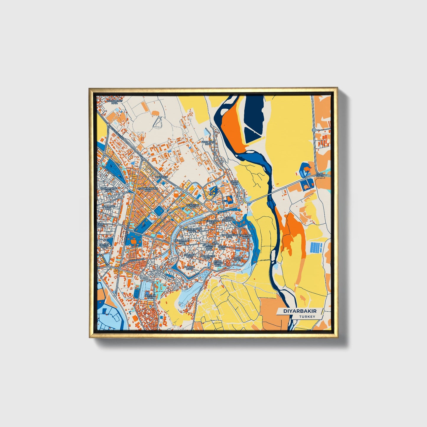 Di̇yarbakir Turkey Colorful City Map Canvas Print • Gold Framed