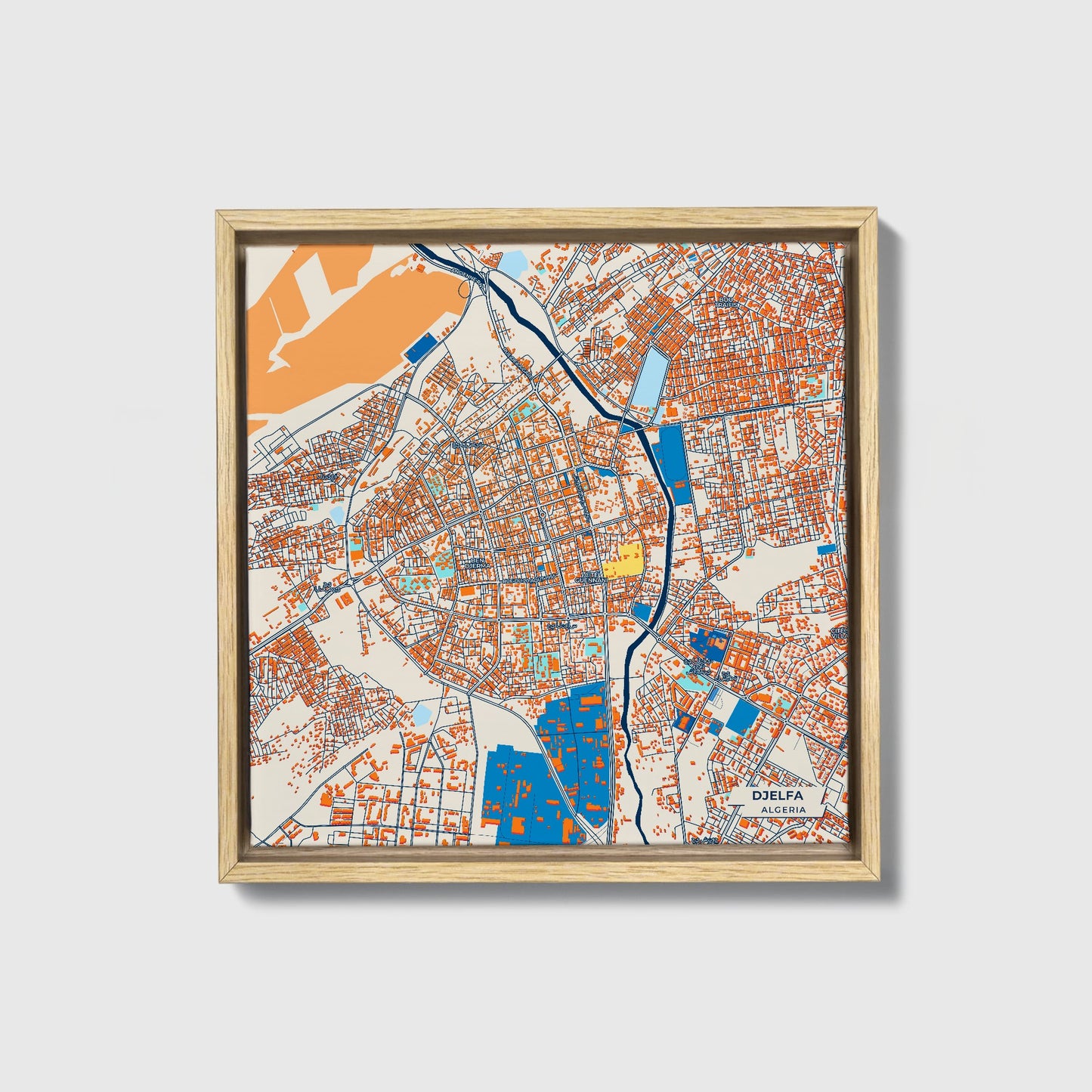 Djelfa Algeria Colorful City Map Canvas Print • Natural Wooden Framed