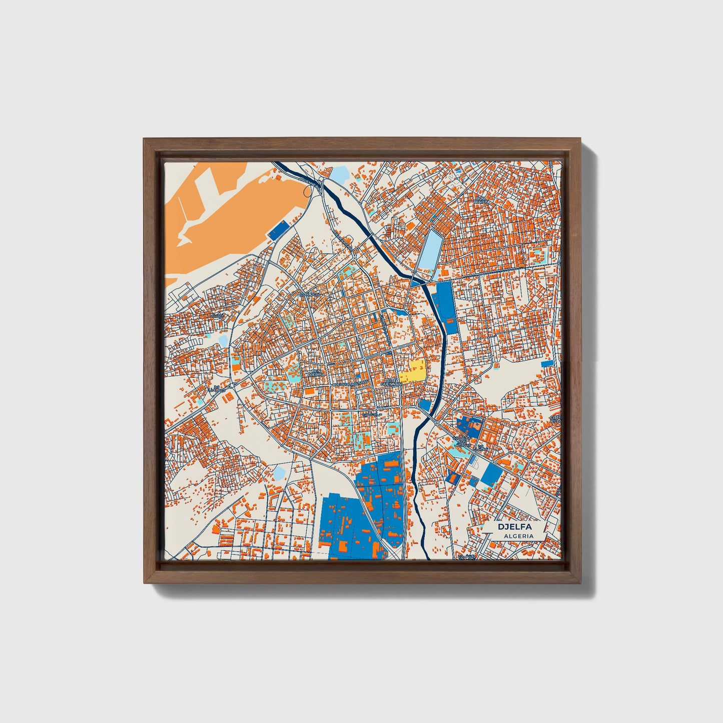 Djelfa Algeria Colorful City Map Canvas Print • Dark Wooden Framed