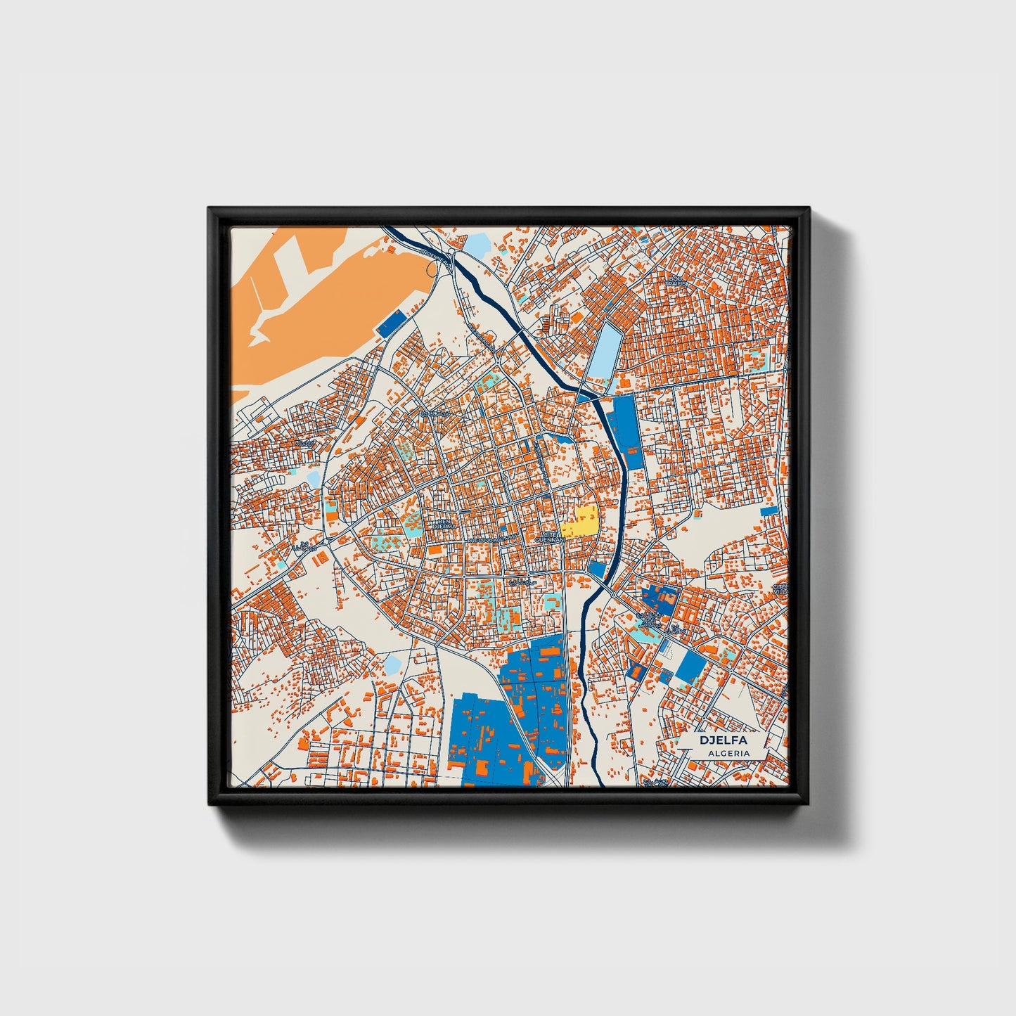Djelfa Algeria Colorful City Map Canvas Print • Black Framed