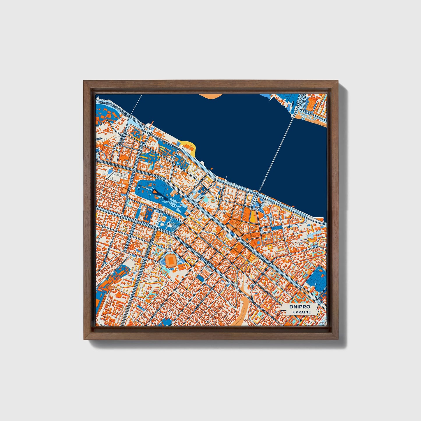 Дніпро Ukraine Colorful City Map Canvas Print • Dark Wooden Framed