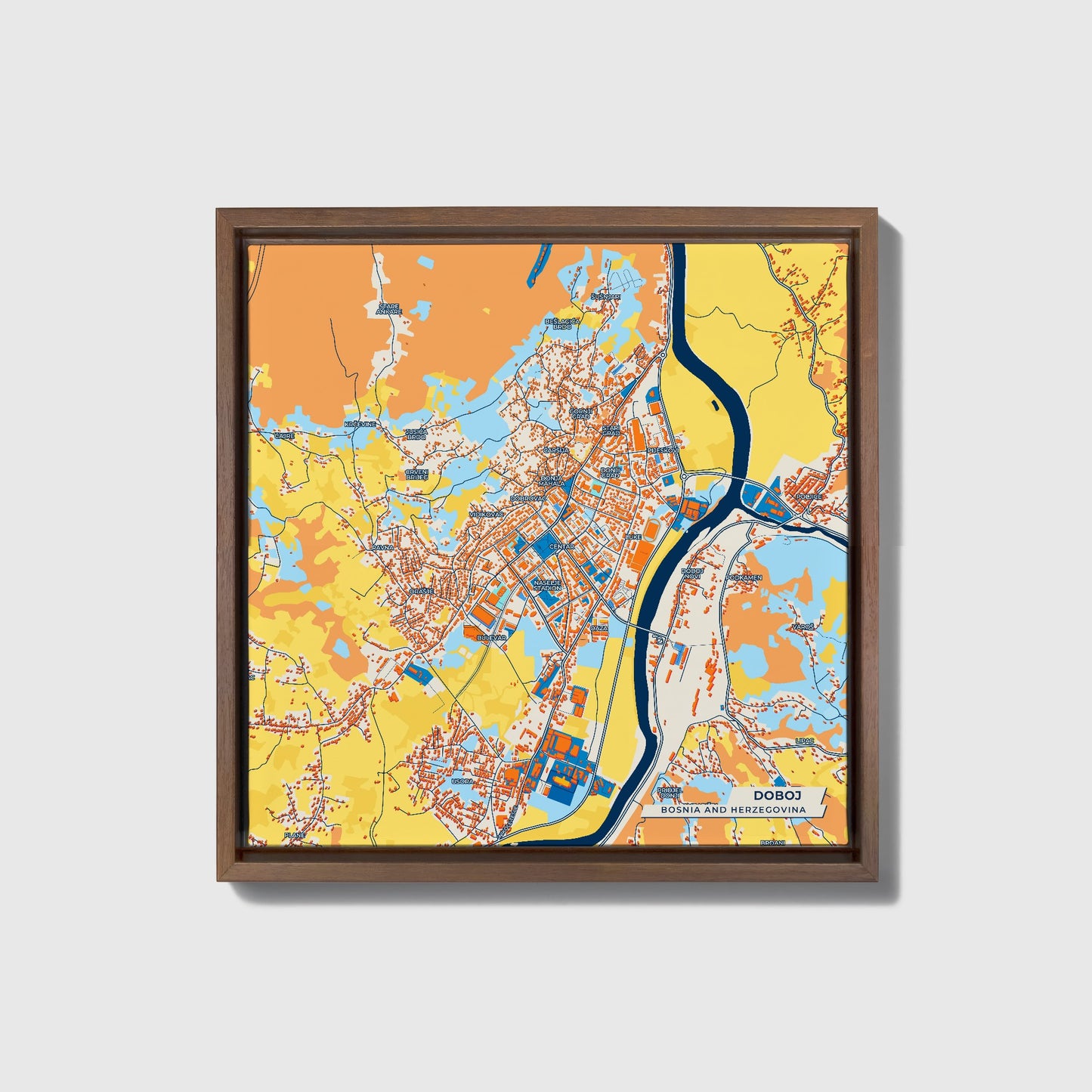 Doboj Bosnia And Herzegovina Colorful City Map Canvas Print • Dark Wooden Framed