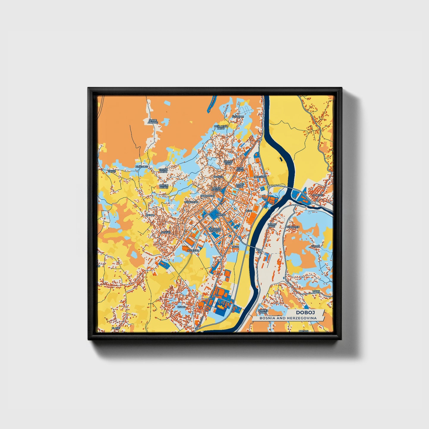 Doboj Bosnia And Herzegovina Colorful City Map Canvas Print • Black Framed