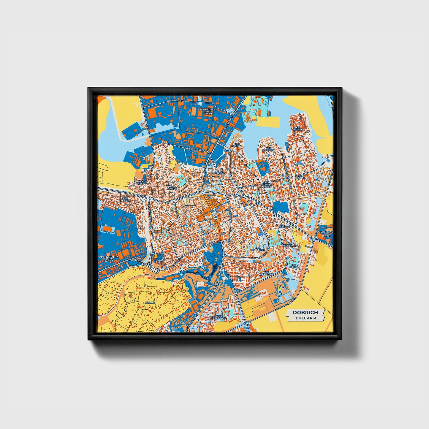 Добрич Bulgaria Colorful City Map Canvas Print • Black Framed