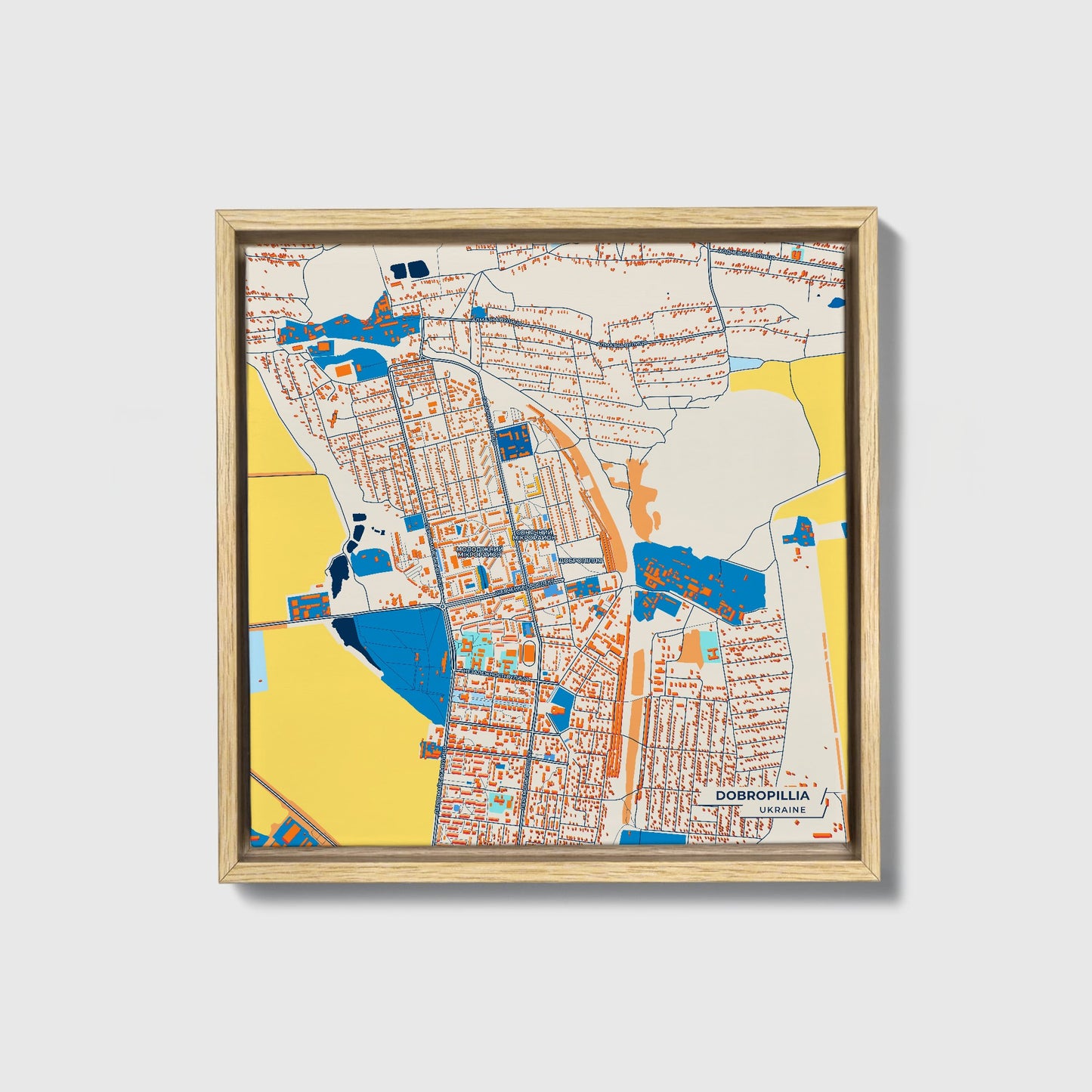 Добропілія Ukraine Colorful City Map Canvas Print • Natural Wooden Framed
