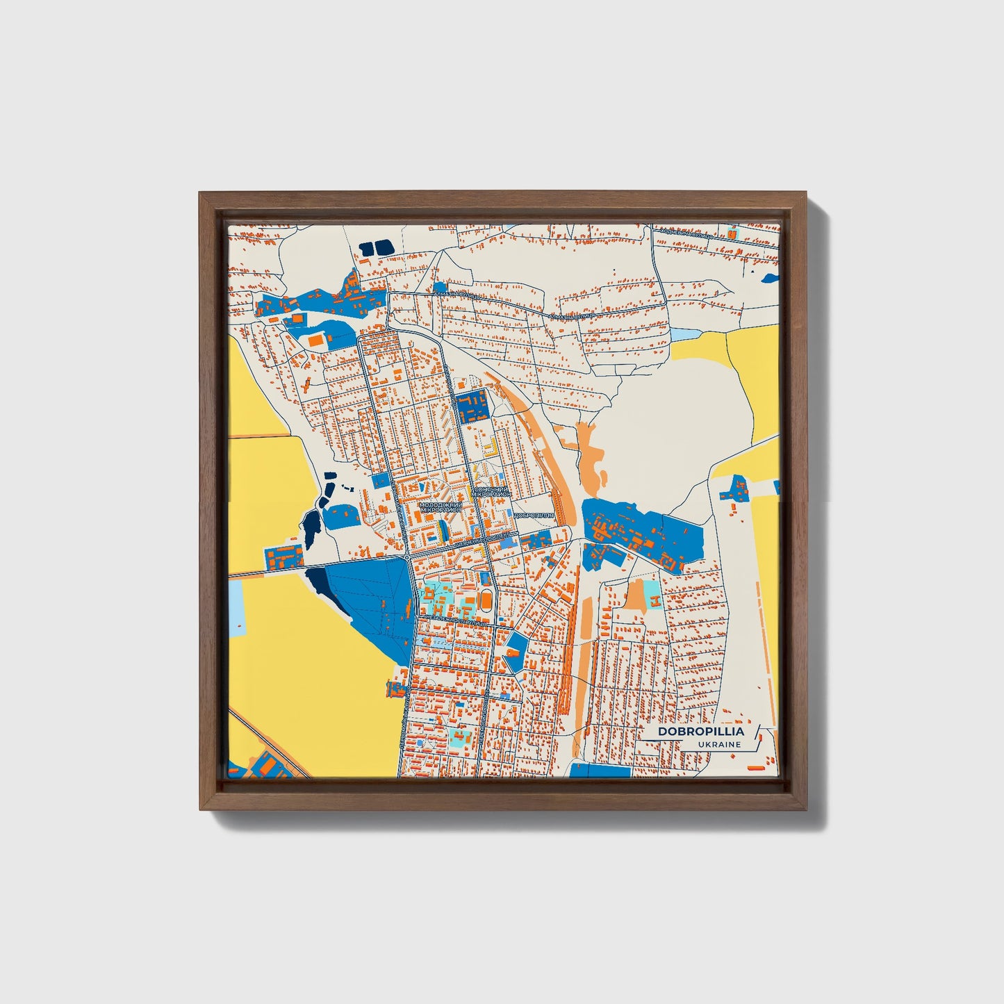 Добропілія Ukraine Colorful City Map Canvas Print • Dark Wooden Framed
