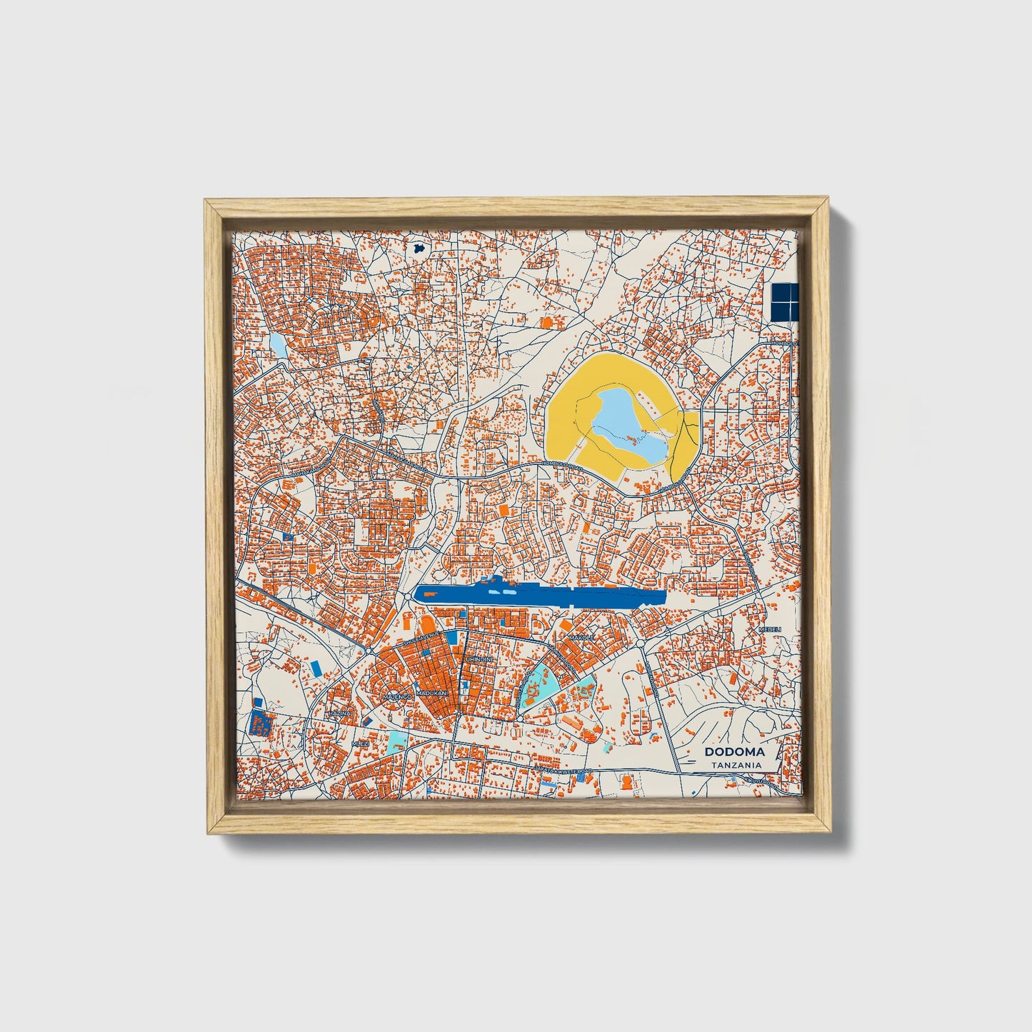 Dodoma Tanzania Colorful City Map Canvas Print • Natural Wooden Framed