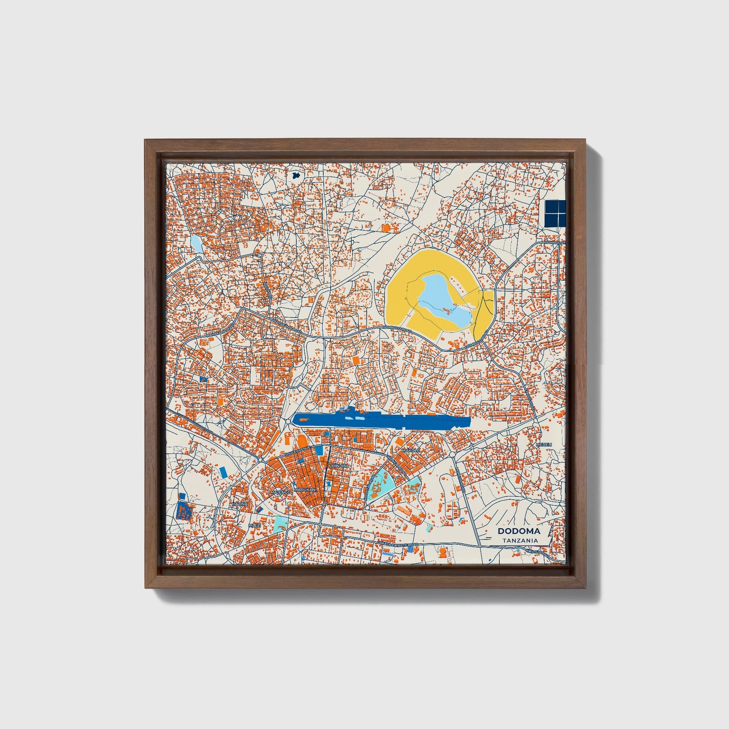 Dodoma Tanzania Colorful City Map Canvas Print • Dark Wooden Framed