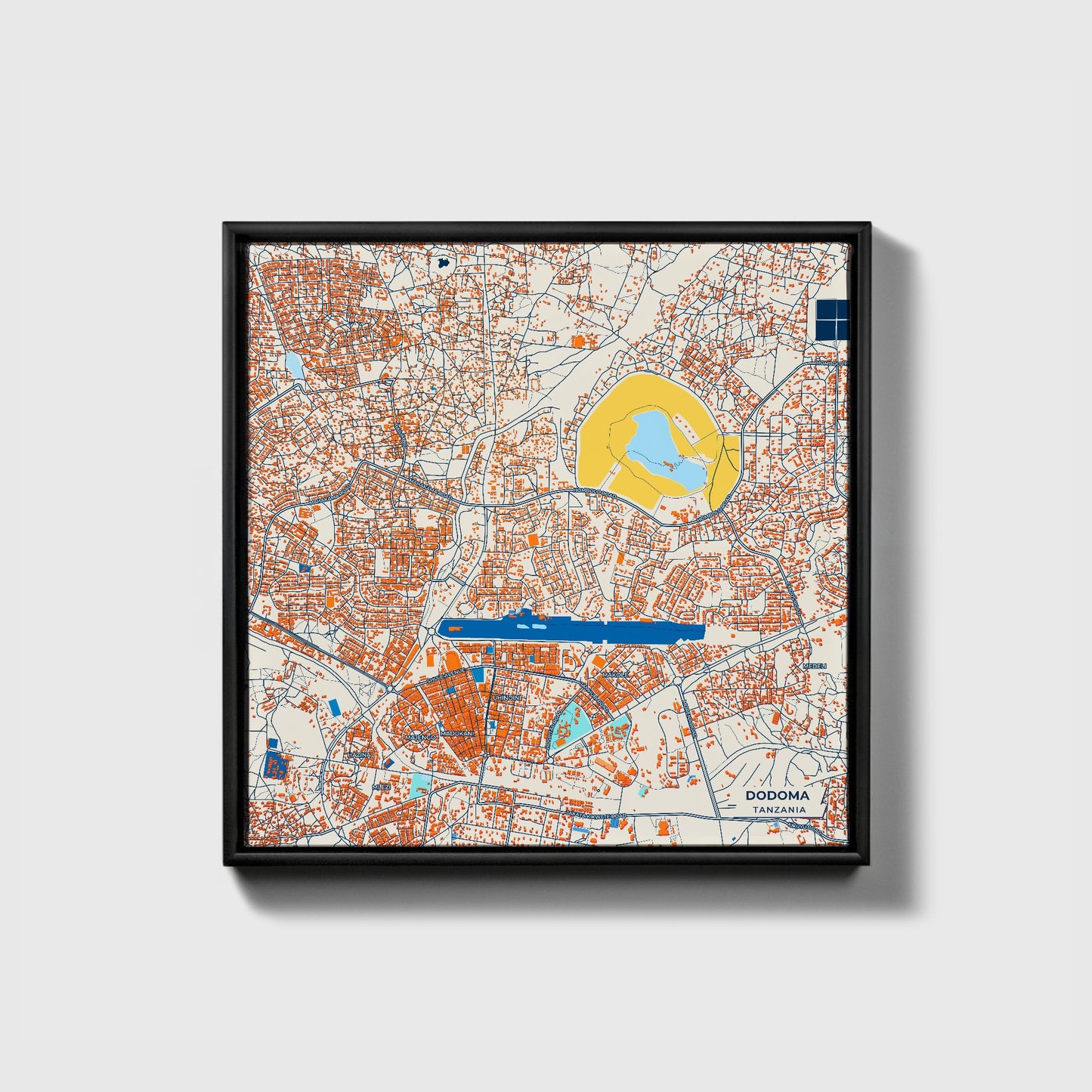 Dodoma Tanzania Colorful City Map Canvas Print • Black Framed
